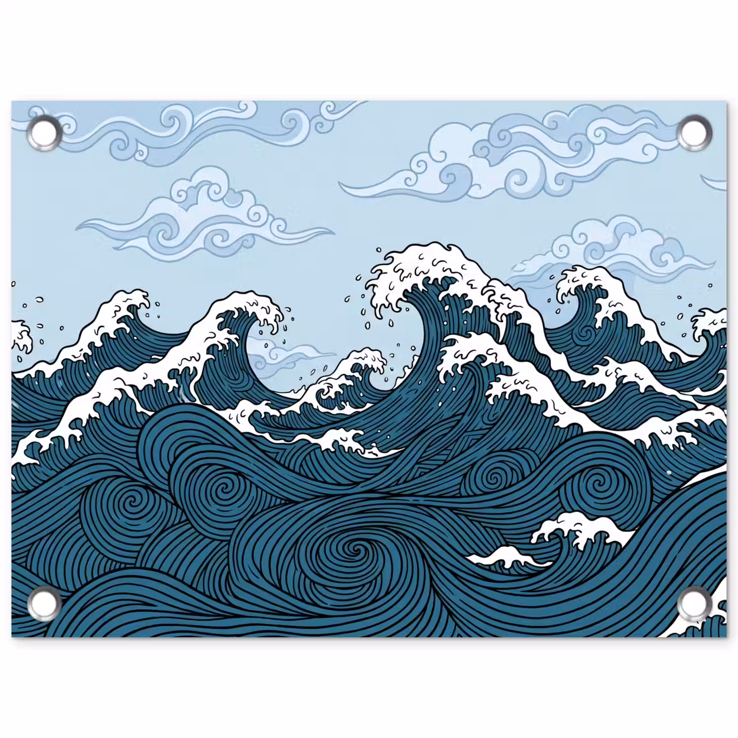 Zee - Golven - Japans - Natuur - Blauw tuinposter los doek klein -3d