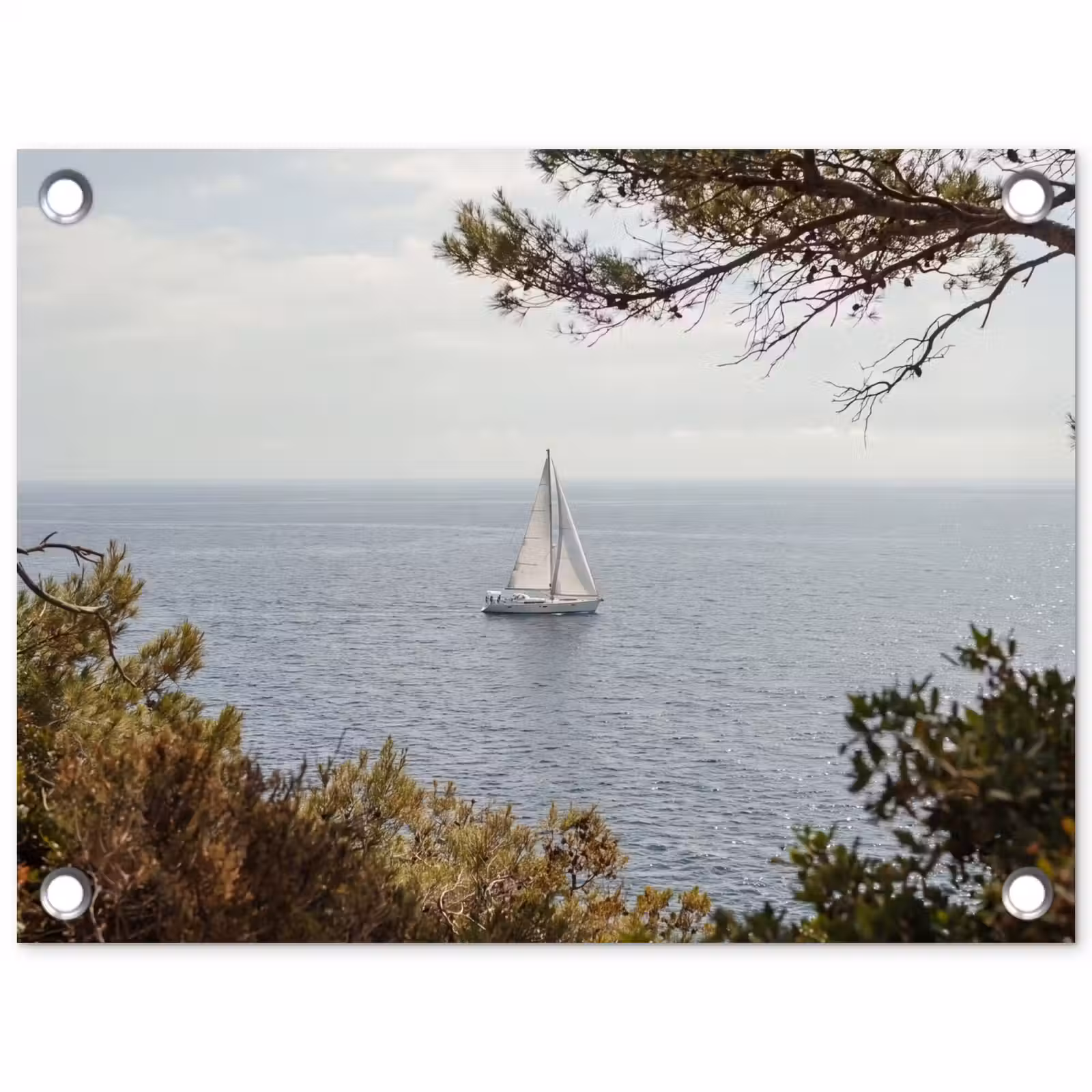 Tuinposter - Zeilboot - bomen - water - Zeilboot - bomen - water tuinposter los doek klein