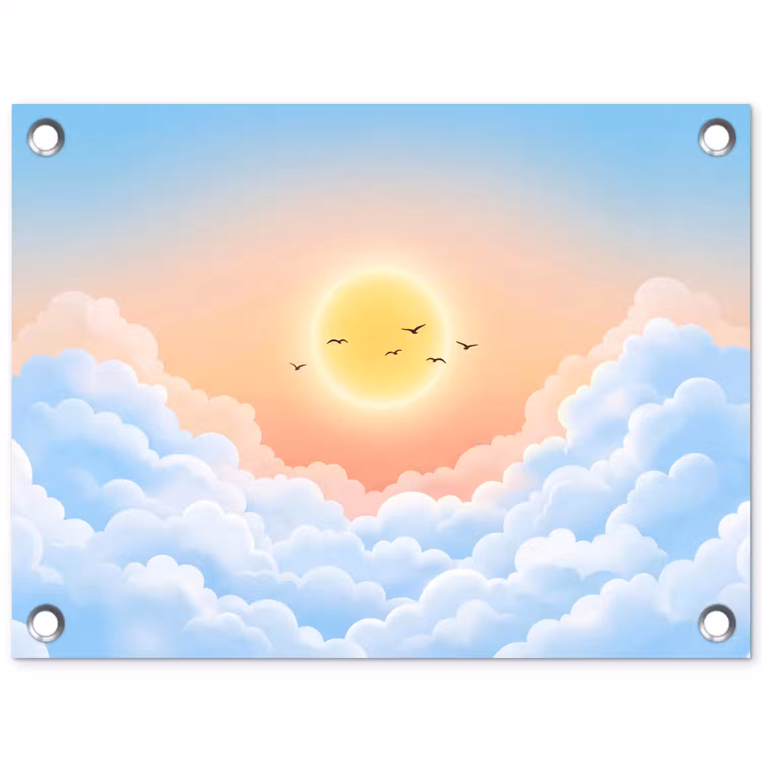 Zon - Vogels - Lucht - Natuur - Geel tuinposter los doek klein -3d