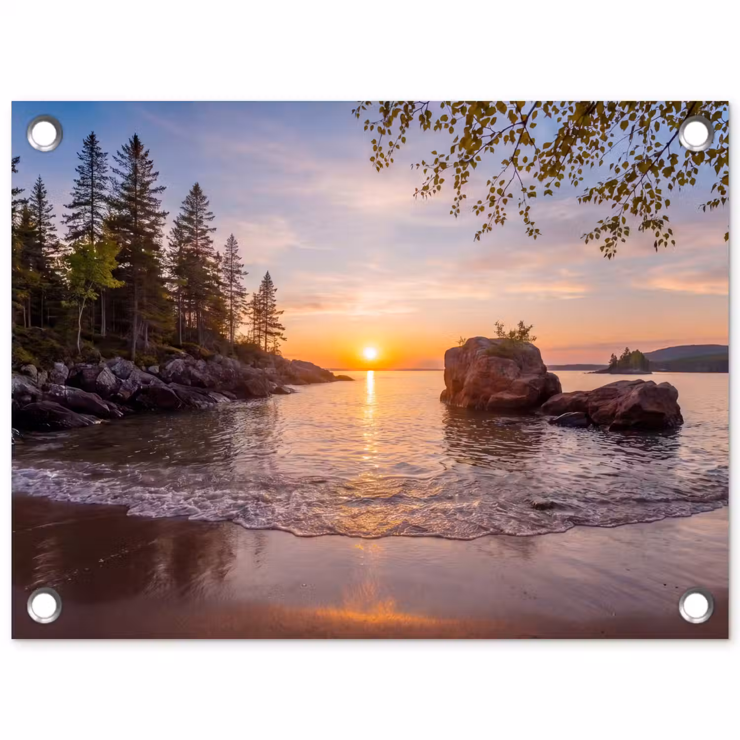 Zonsondergang - Kust - Water - Natuur - Oranje tuinposter los doek klein -3d