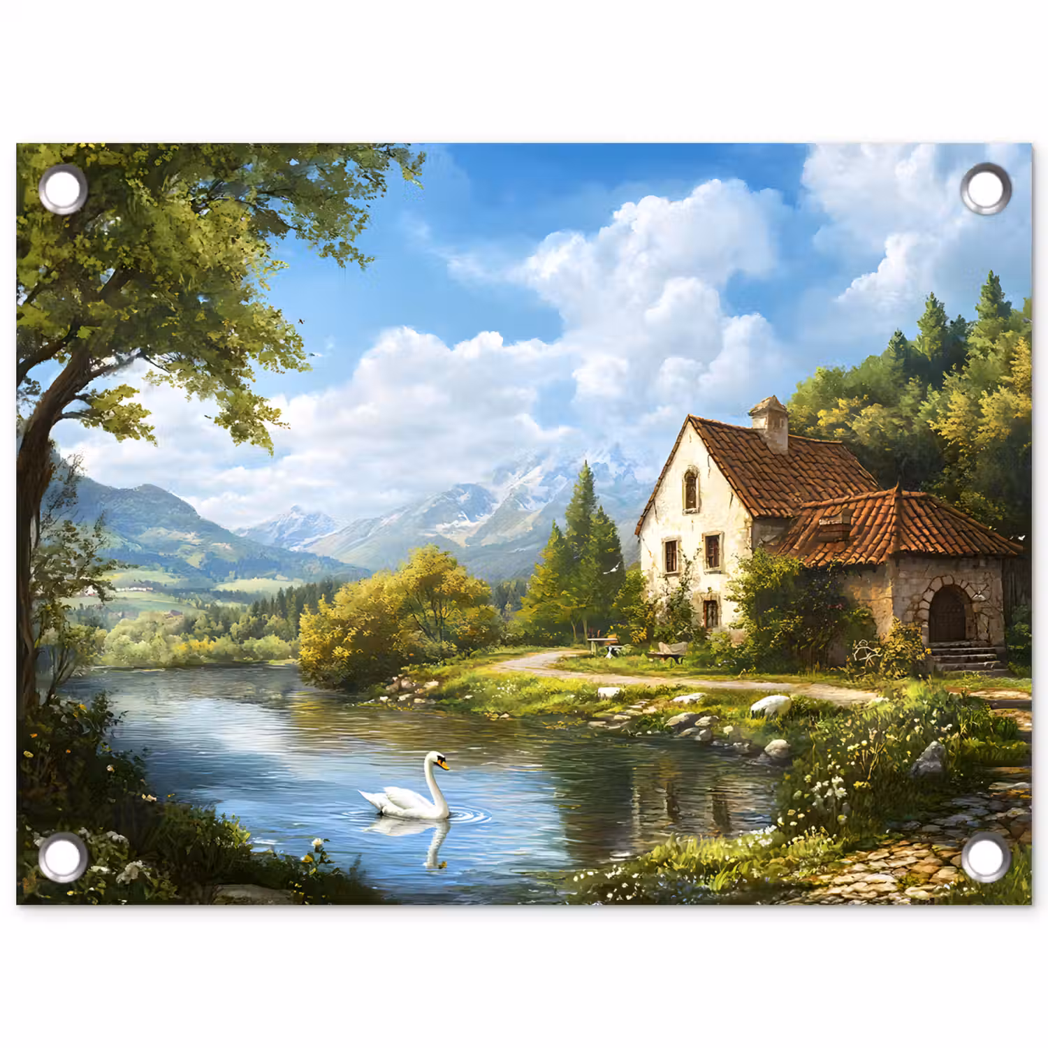 Zwaan - Bomen - Rust tuinposter los doek klein -3d