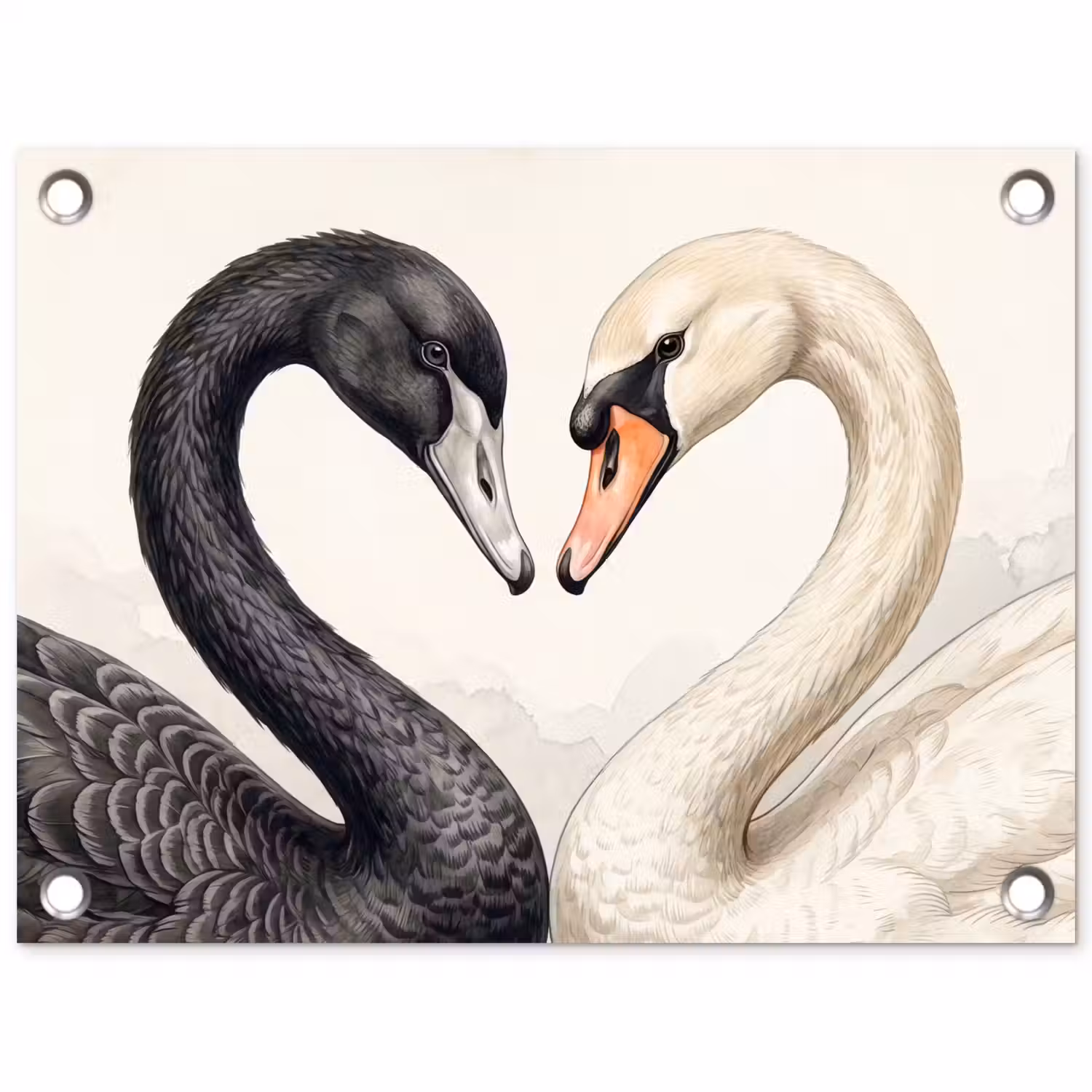 Zwanen - Hartvorm - Dieren tuinposter los doek klein -3d