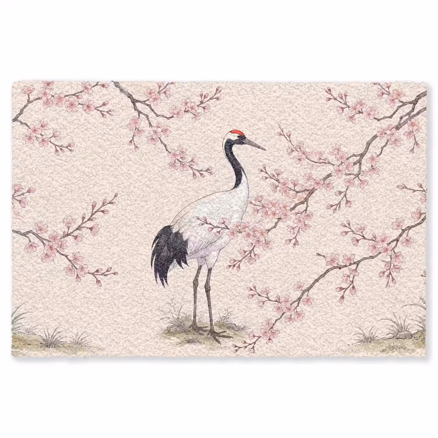 Aziatisch - Kraanvogel - Beige Vloerkleed Rechthoek klein -3d