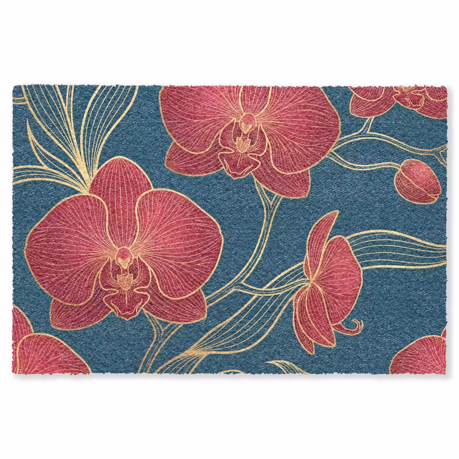 Vloerkleed - Bloemen - Rood - Goud - Bloemen - Rood - Goud Vloerkleed Rechthoek klein