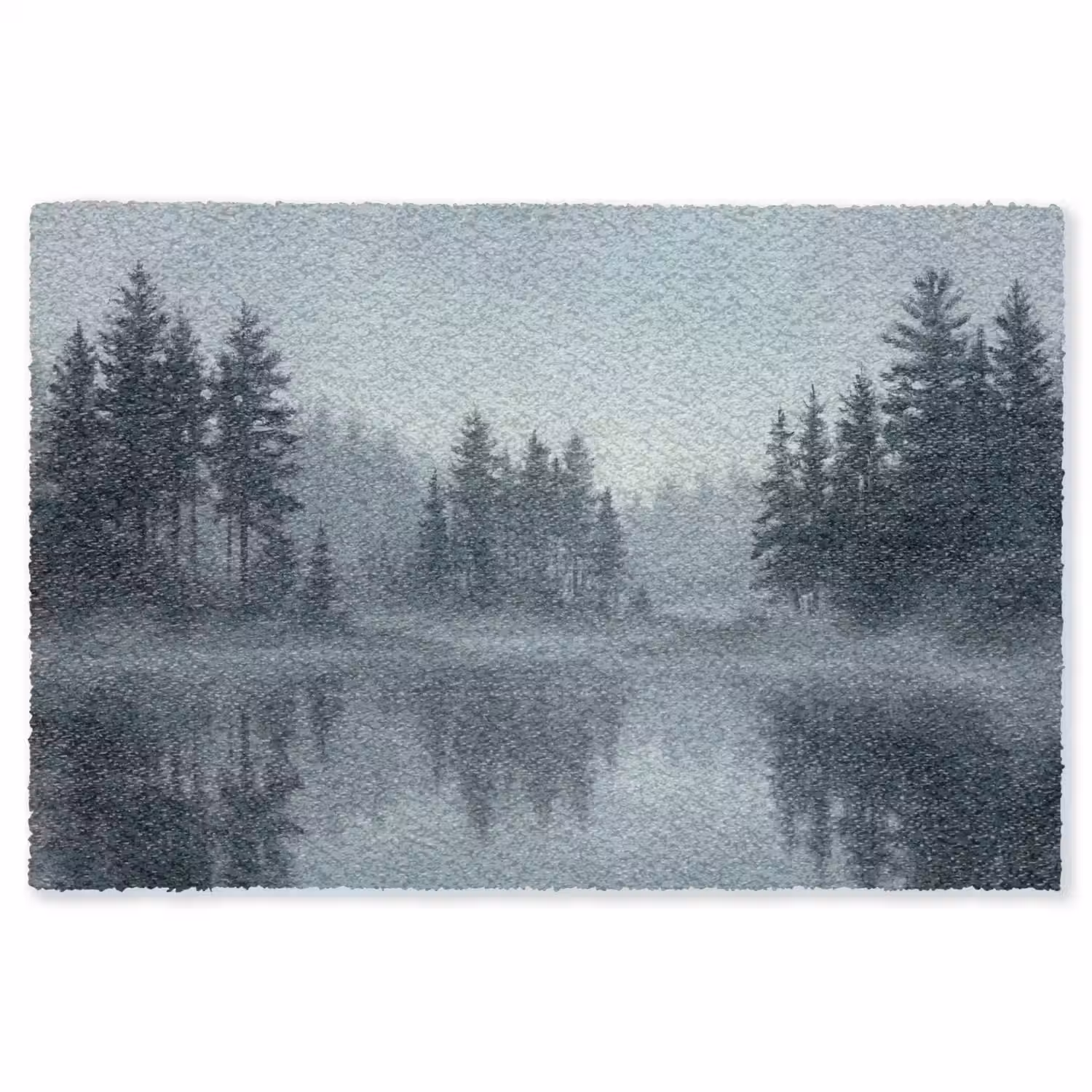 Bos - Meer - Mist - Natuur - Grijs Vloerkleed Rechthoek klein -3d