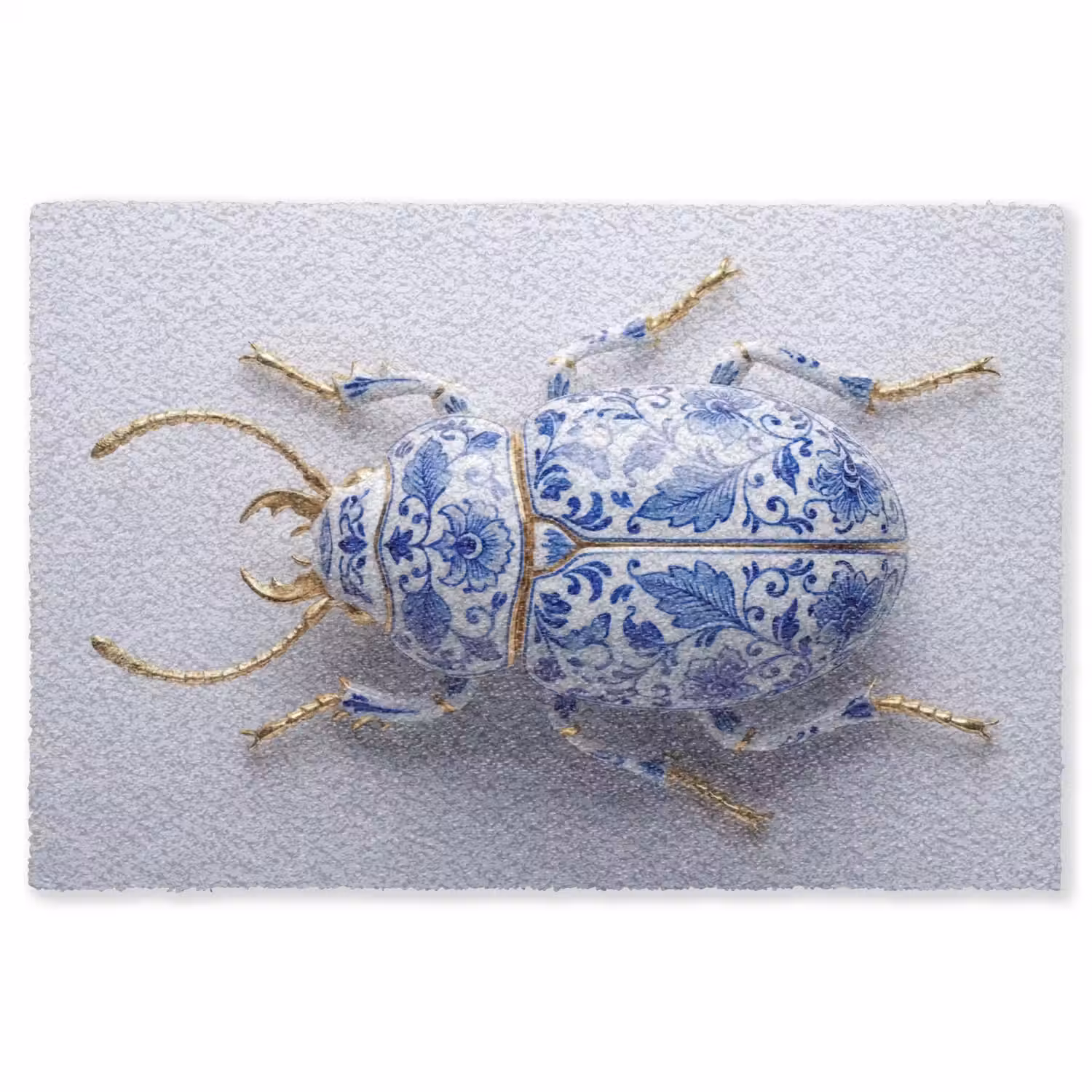 Kever - Delfts - Blauw - Goud Vloerkleed Rechthoek klein -3d