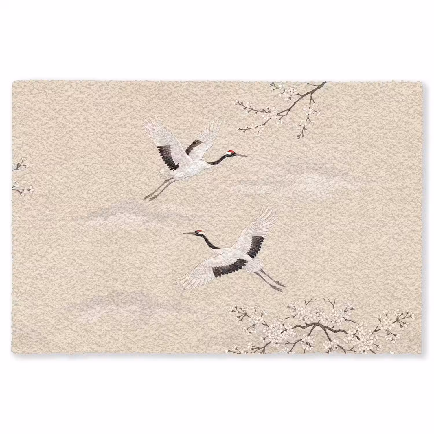 Kraanvogels - Bloesem - Beige Vloerkleed Rechthoek klein -3d