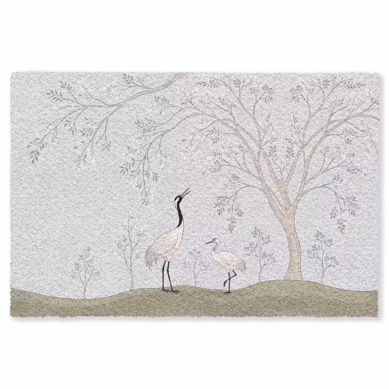 Minimalistisch - Kraanvogels - Blauw Vloerkleed Rechthoek klein -3d