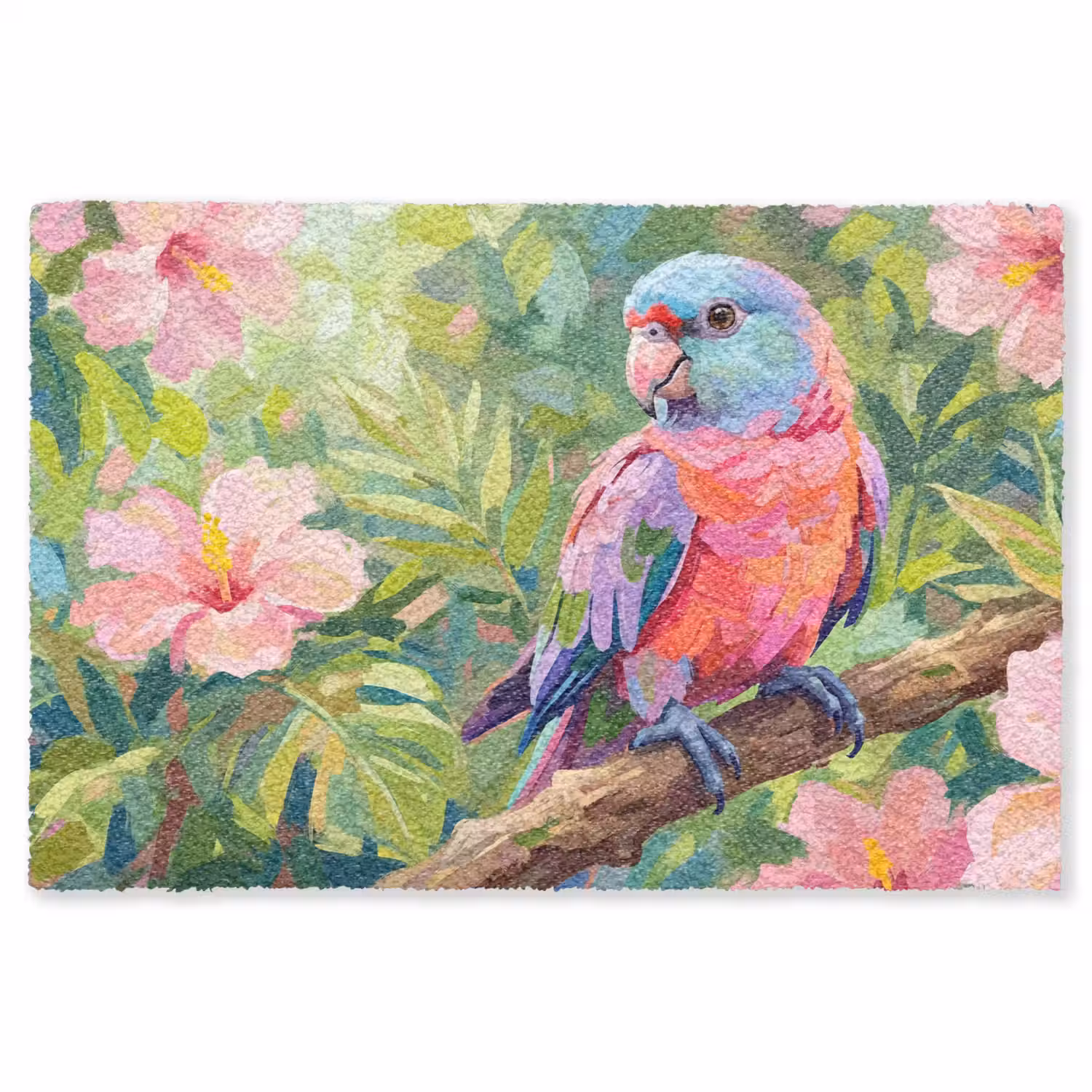 Papagaai - Hibiscusbloemen - Kleurrijk Vloerkleed Rechthoek klein -3d