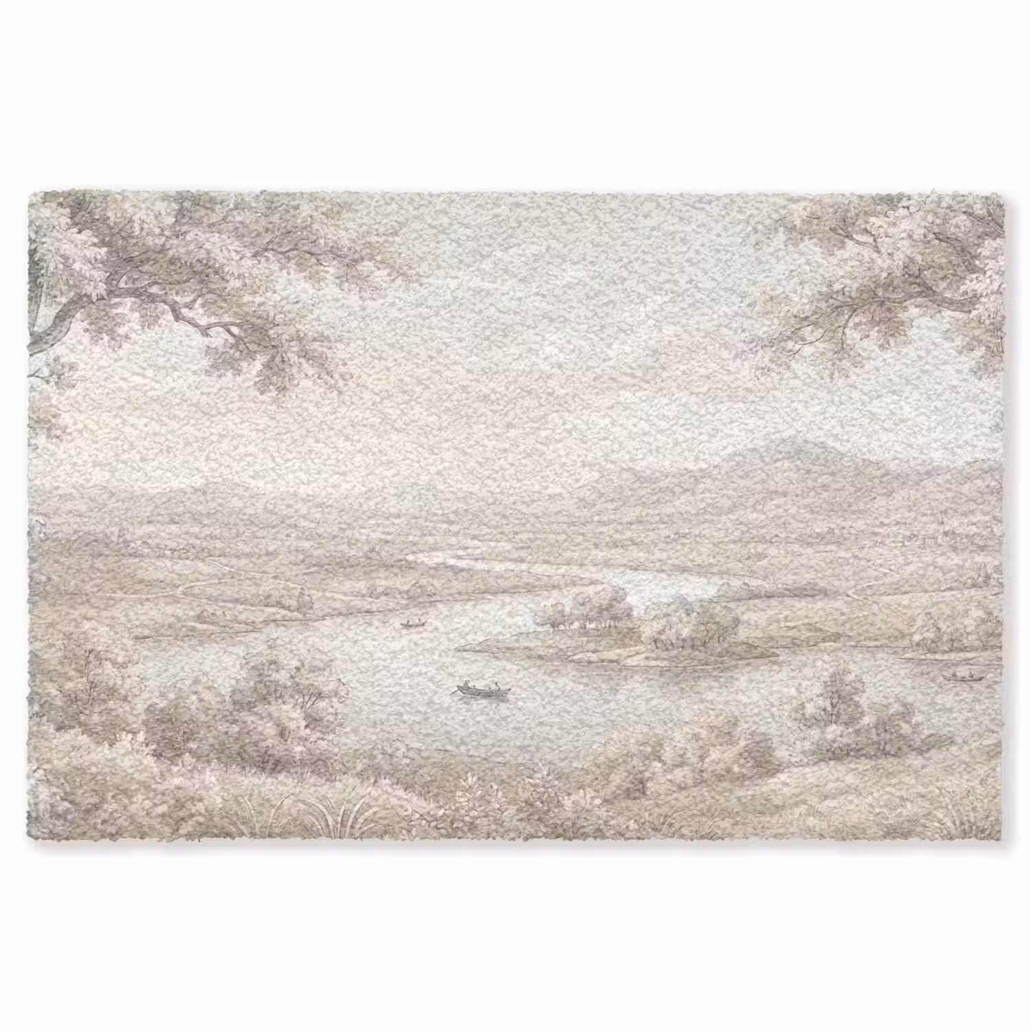 Rivierlandschap - Bergen - Natuur - Vintage - Beige Vloerkleed Rechthoek klein -3d