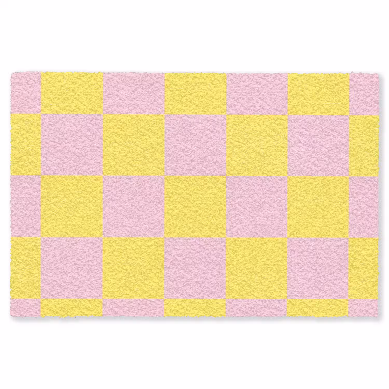 Schaakbord patroon - Geel - Roze - Blokjes Vloerkleed Rechthoek klein -3d