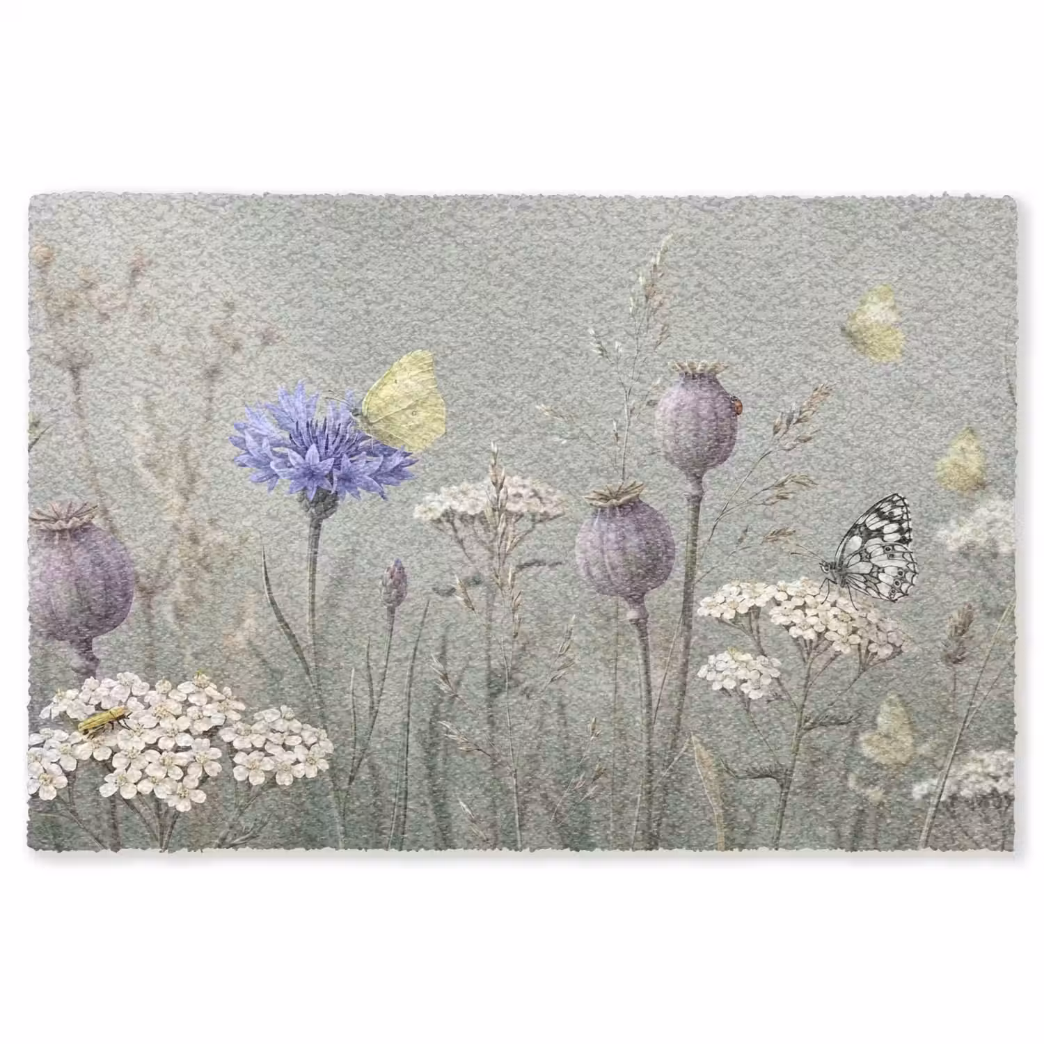 Vlinders - Wildbloemen - Illustratie - Kleurrijk Vloerkleed Rechthoek klein -3d