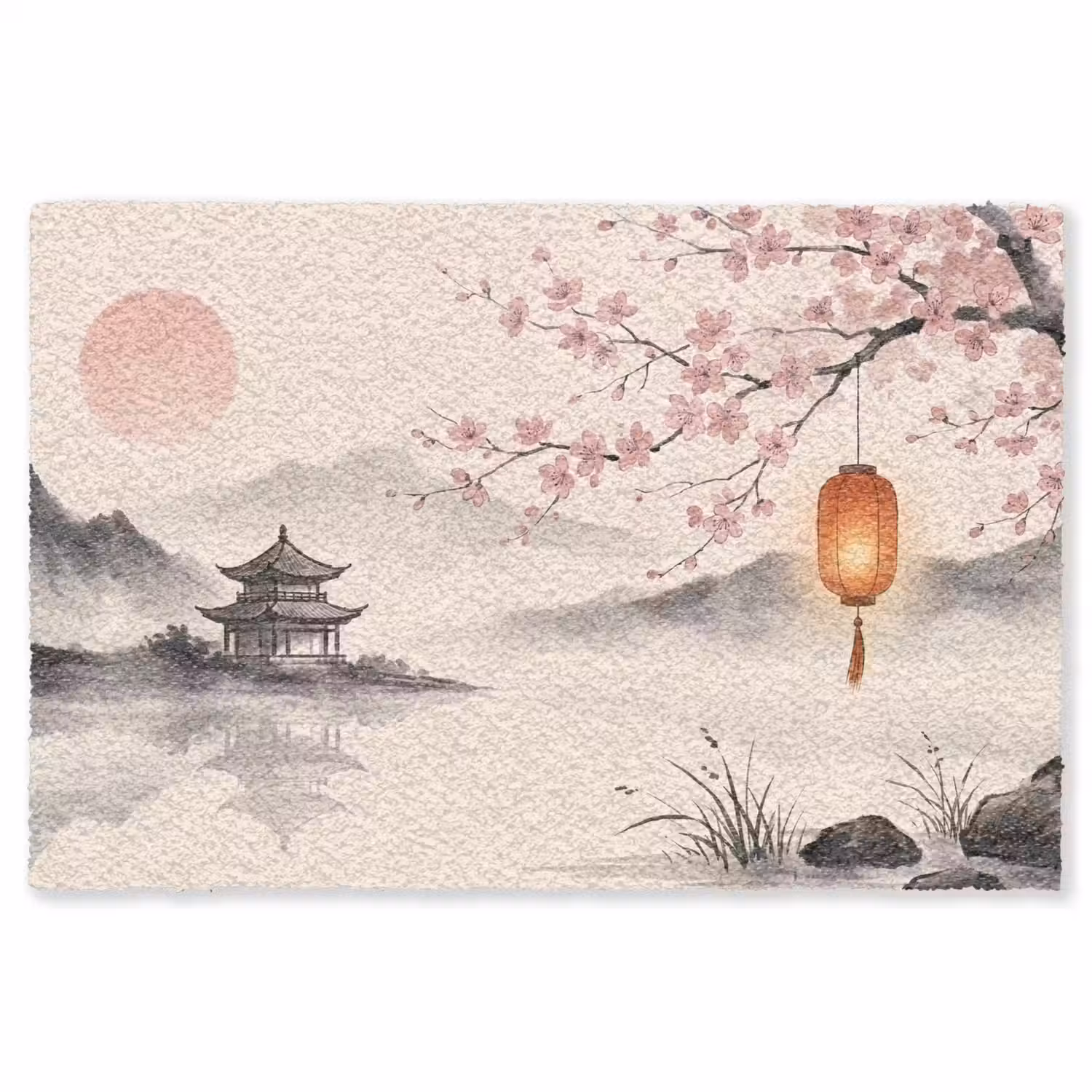 Zon - Japans - Traditioneel Vloerkleed Rechthoek klein -3d