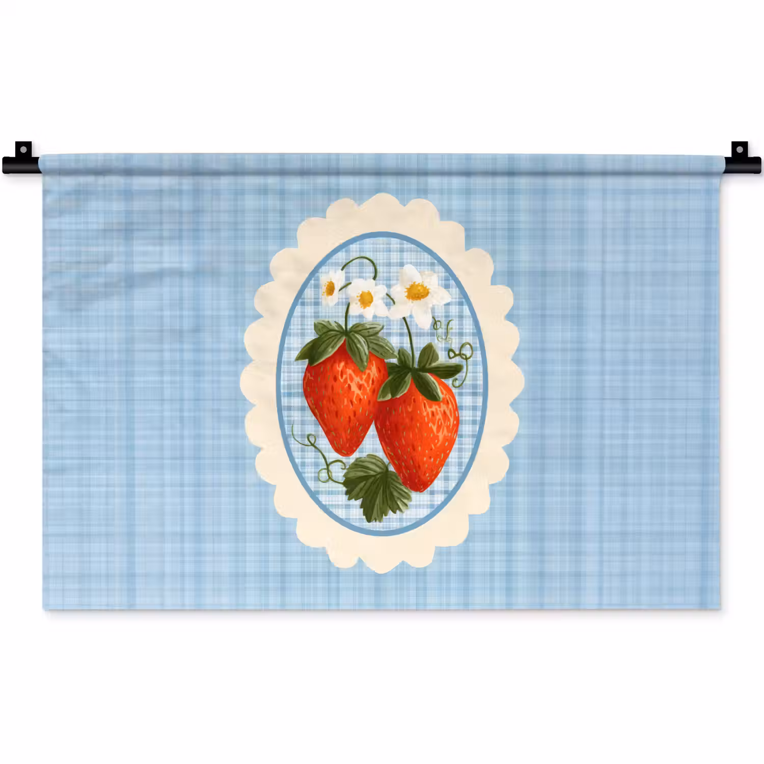 Aardbeien - Lijst - Rood - Geruit Wandkleed katoen klein -zz3d