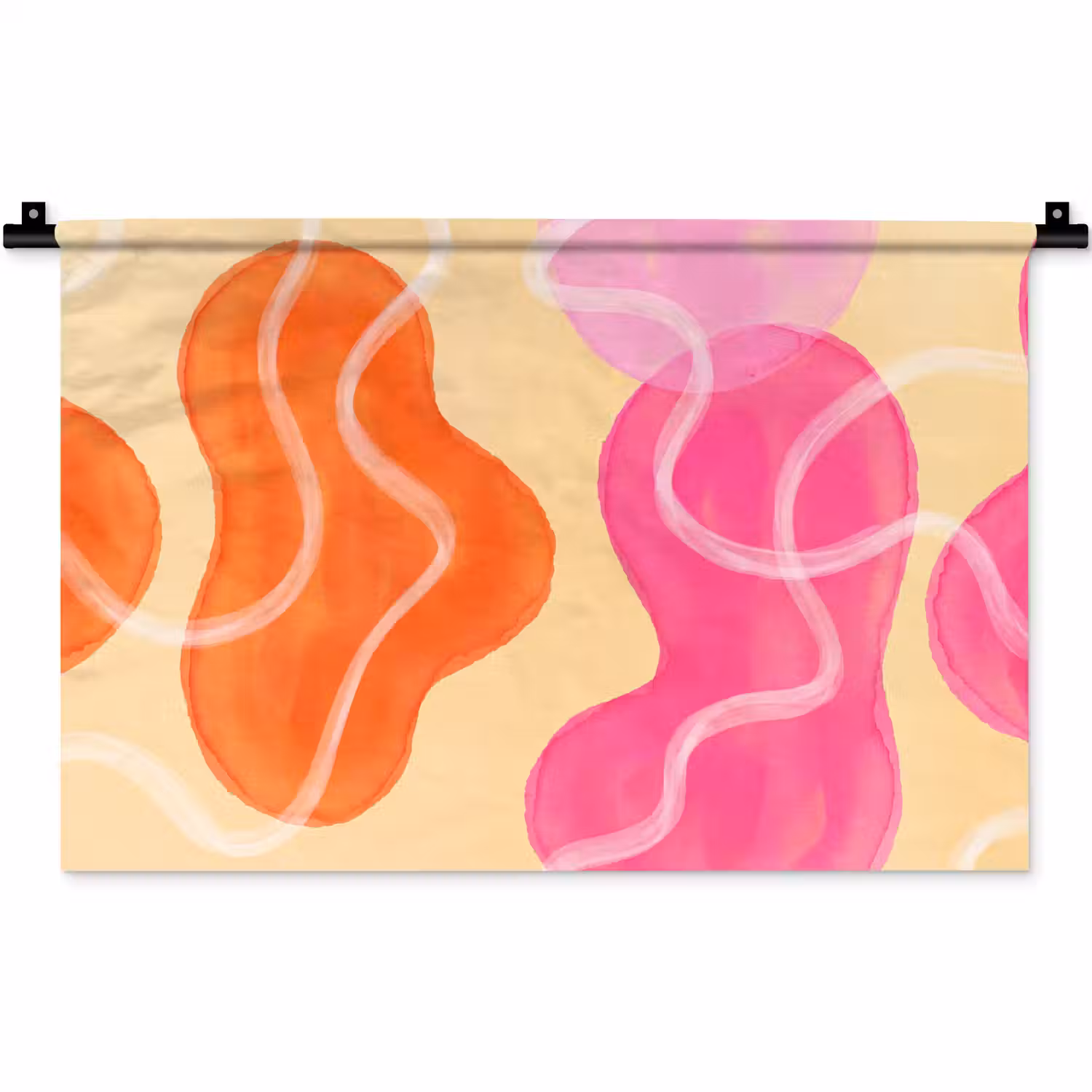 Abstract - Aquarel - Organisch - Oranje - Roze Wandkleed katoen klein -zz3d
