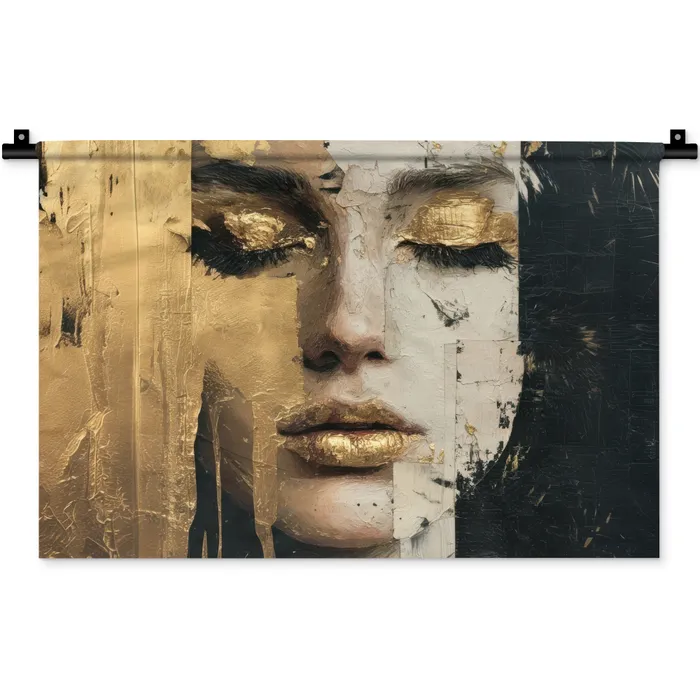 Abstract - Goud - Gezicht - Lippen Wandkleed katoen klein -zz3d