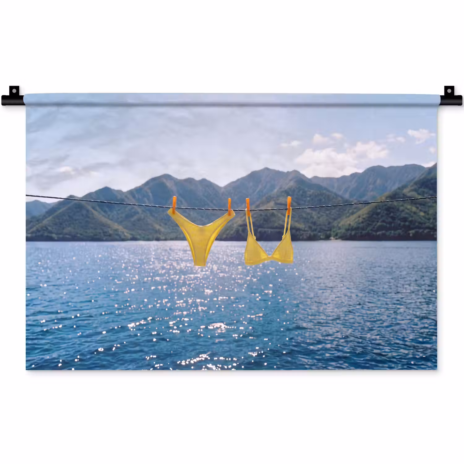 Badmode - Bikini - Zee - Bergen - Geel Wandkleed katoen klein -zz3d