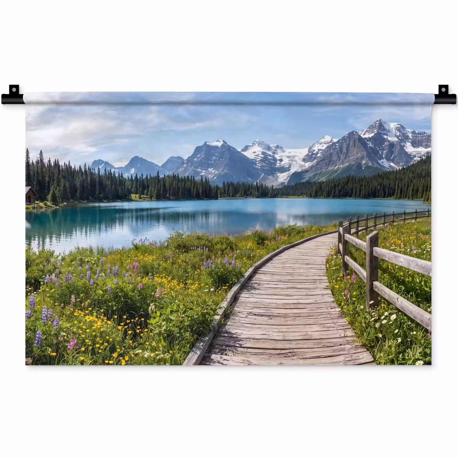 Bergen - Meer - Landschap - Blauw Wandkleed katoen klein -zz3d