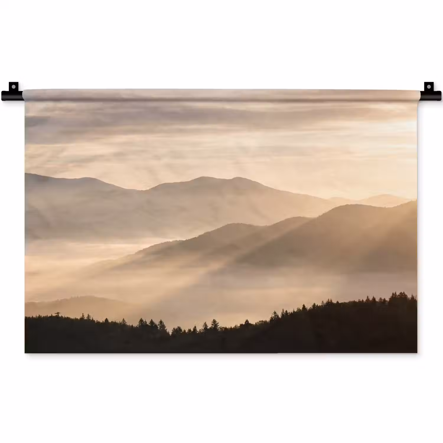 Bergen - Mist - Zonnestralen Wandkleed katoen klein -zz3d