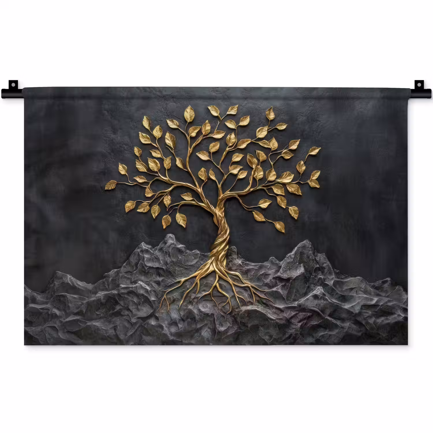 Bladeren - Goud - Boom - Rots Wandkleed katoen klein -zz3d