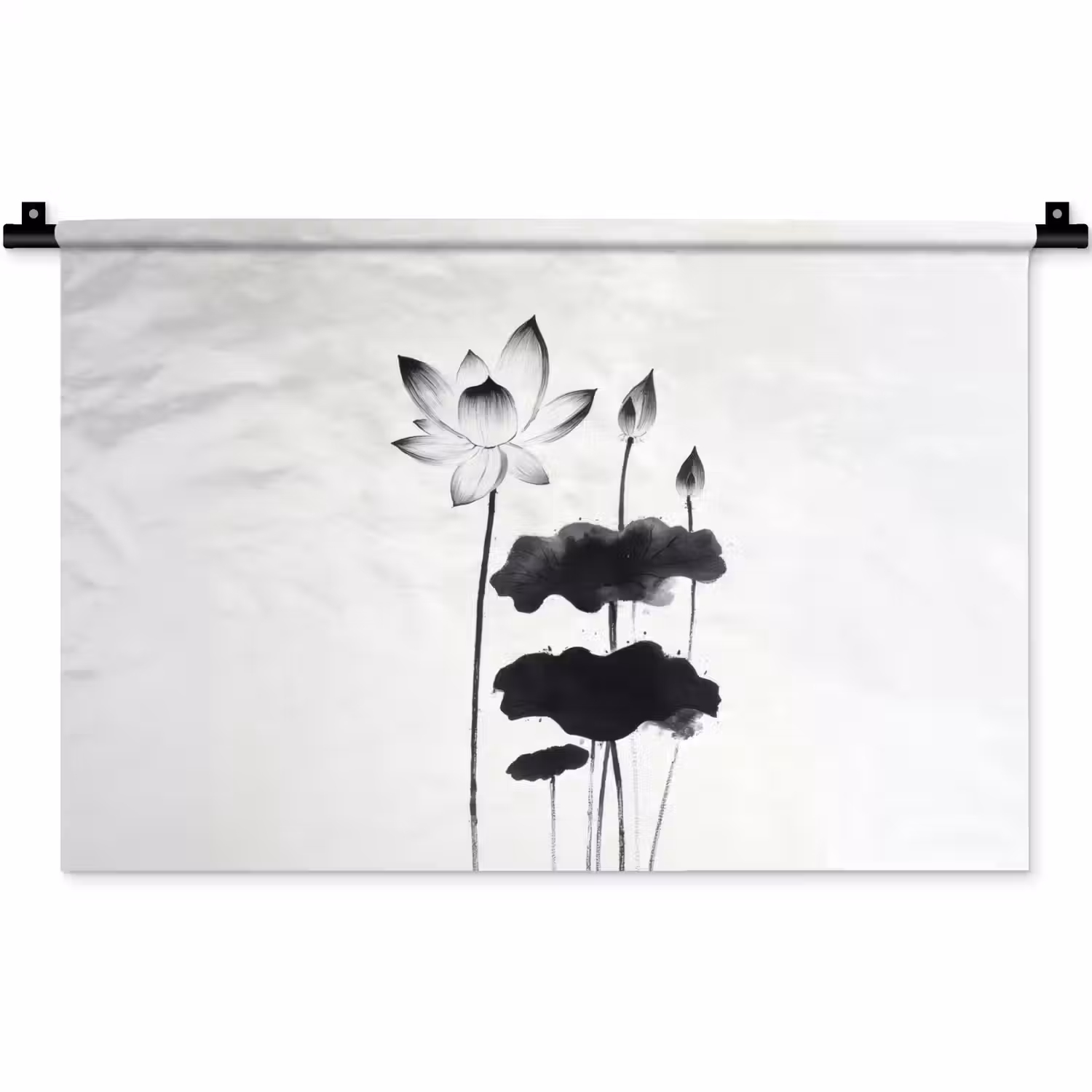 Bladeren - Zwart - Lotusbloem - Minimalitisch Wandkleed katoen klein -zz3d