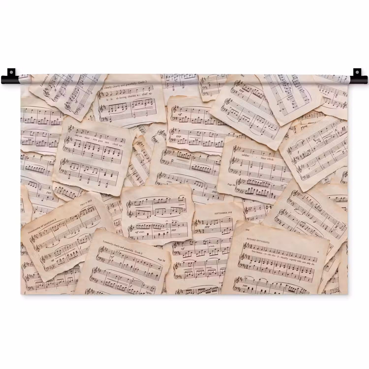 Bladmuziek - Oud - Noten - Vintage - Beige Wandkleed katoen klein -zz3d