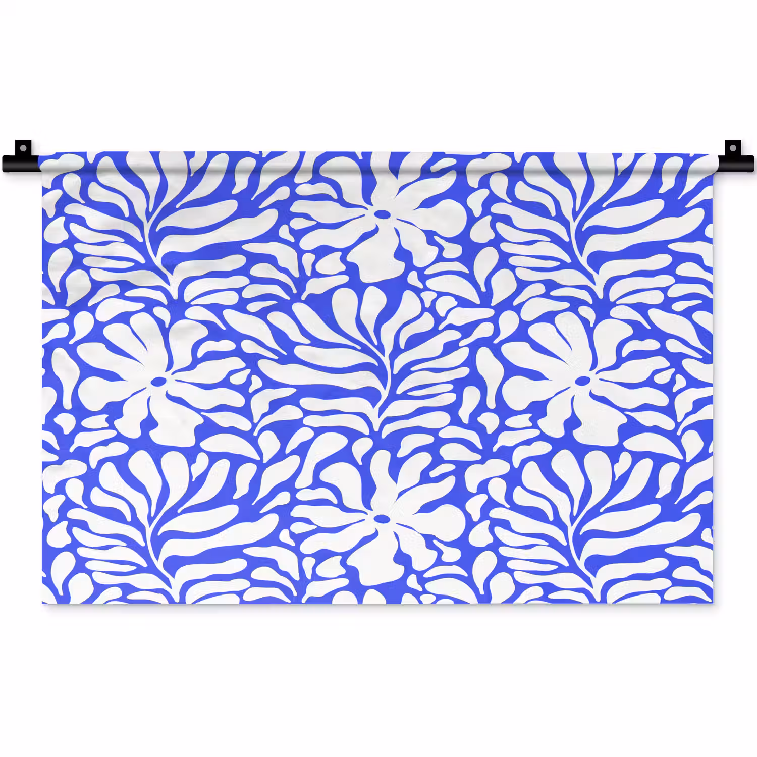 Blauw - Bloemen - Wit Wandkleed katoen klein 269 -zz3d