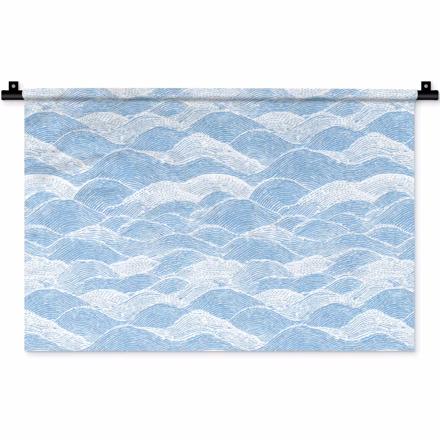 Blauw - Wit - Golven - Getekend Wandkleed katoen klein 269 -zz3d