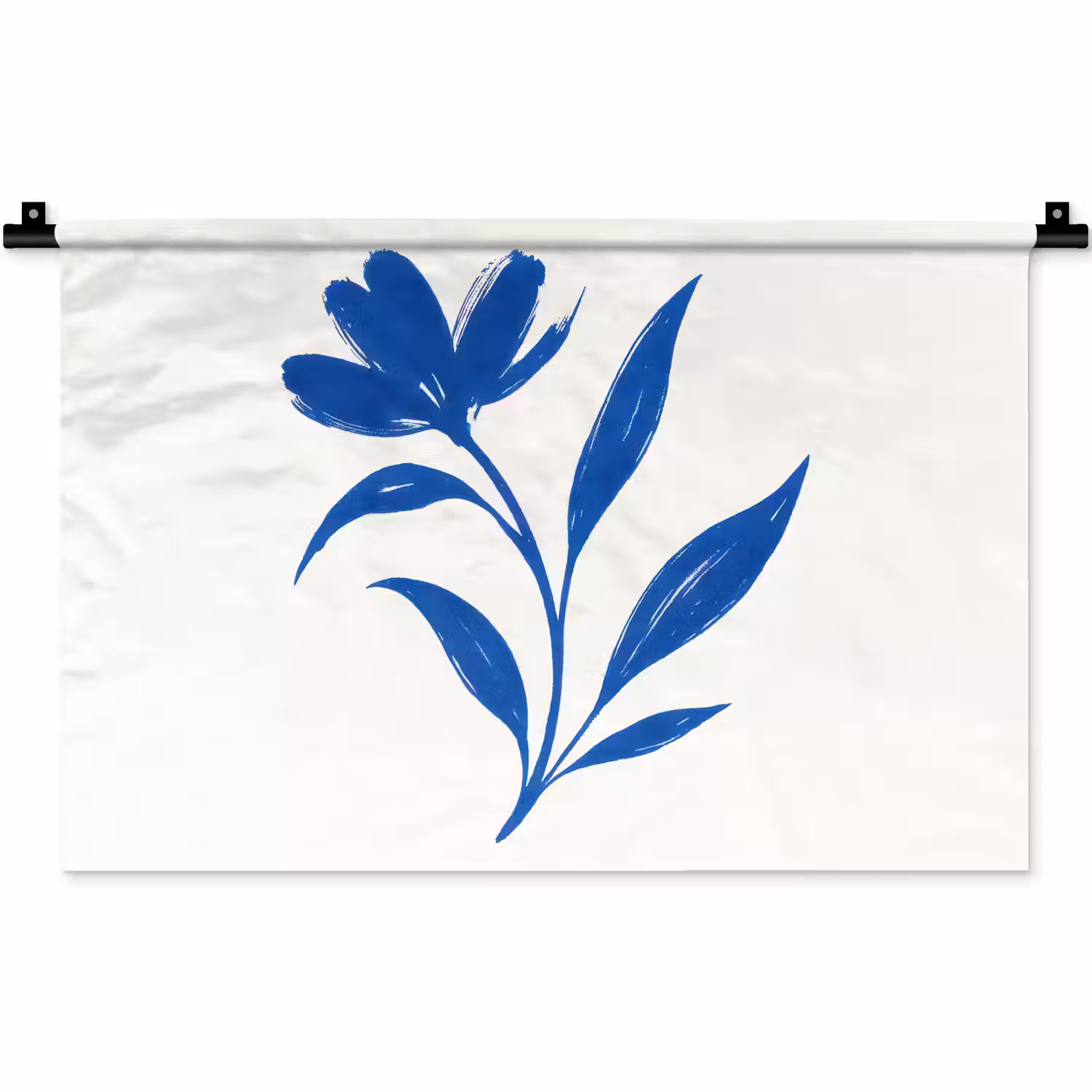 Bloem - Blaadjes - Minimalistisch - Blauw Wandkleed katoen klein -zz3d