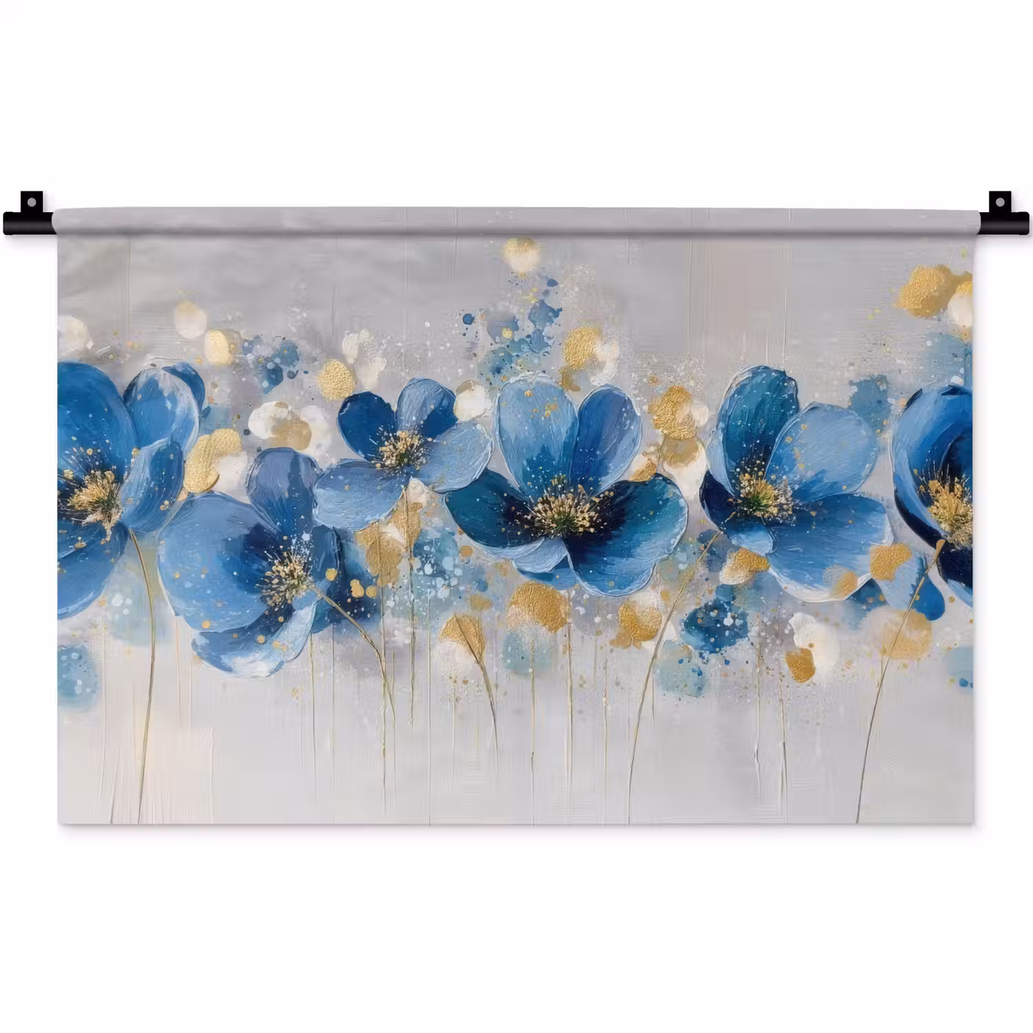 Bloemen - Blauw - Abstract Wandkleed katoen klein -zz3d