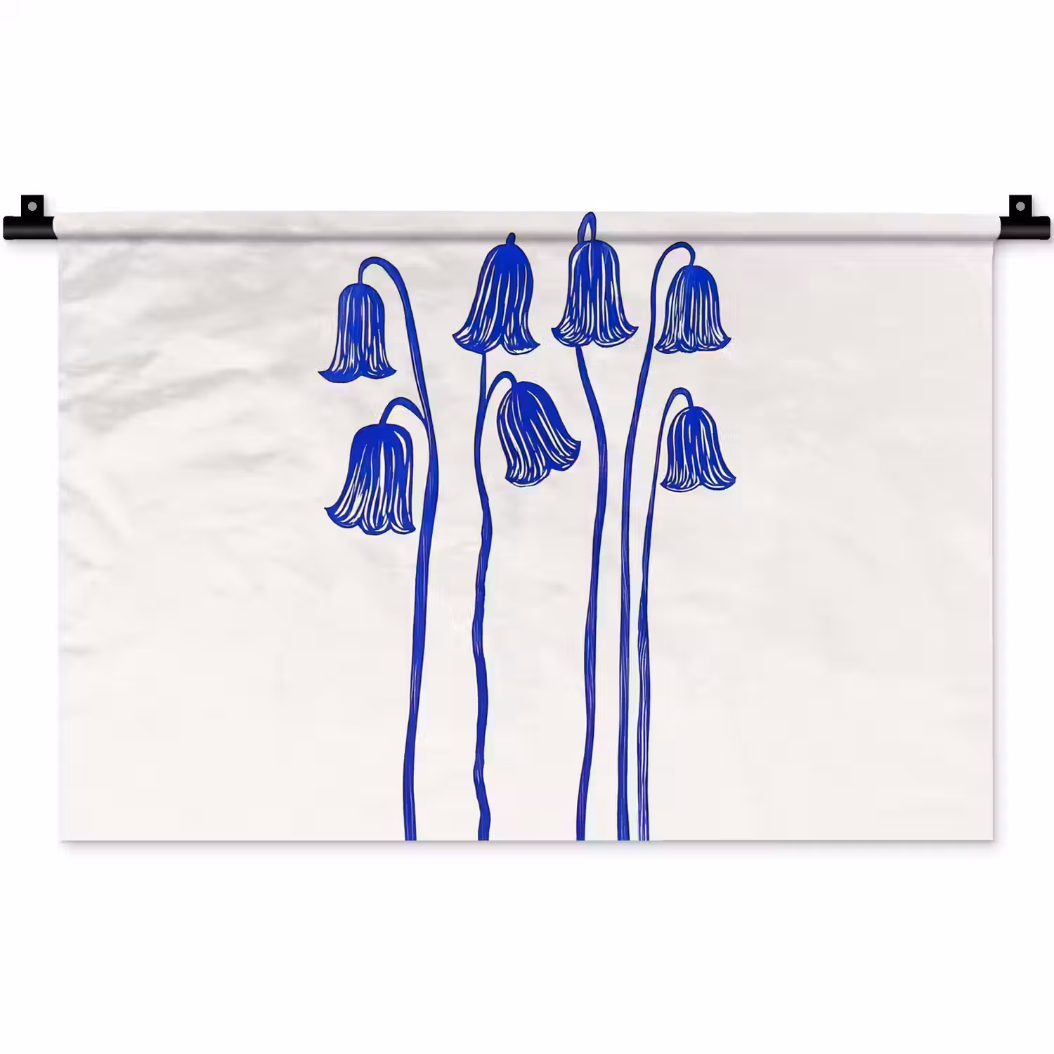 Bloemen - Blauw - Lijnen - Bloemblaadjes Wandkleed katoen klein -zz3d