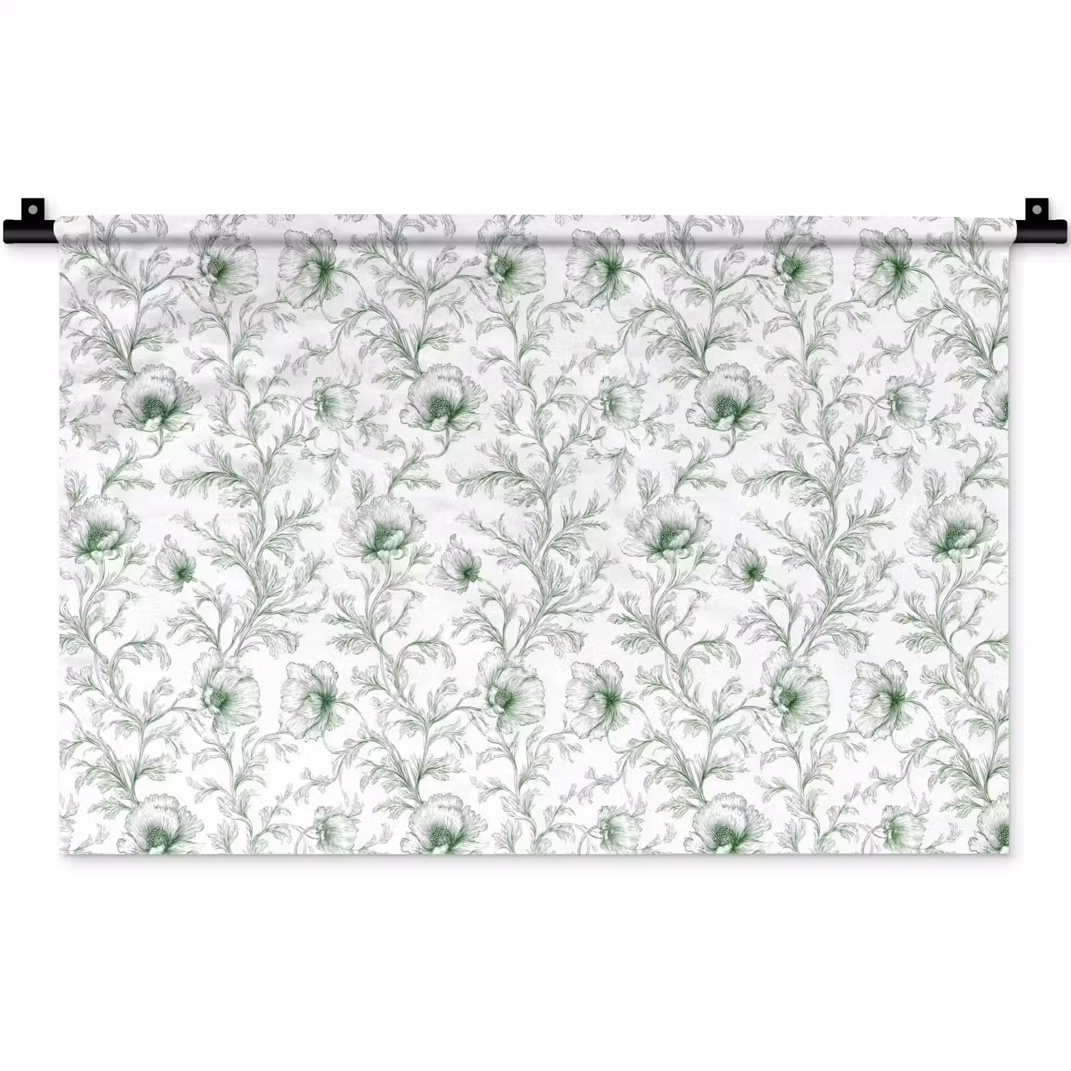 Bloemen - Getekend - Groen Wandkleed katoen klein 269 -zz3d