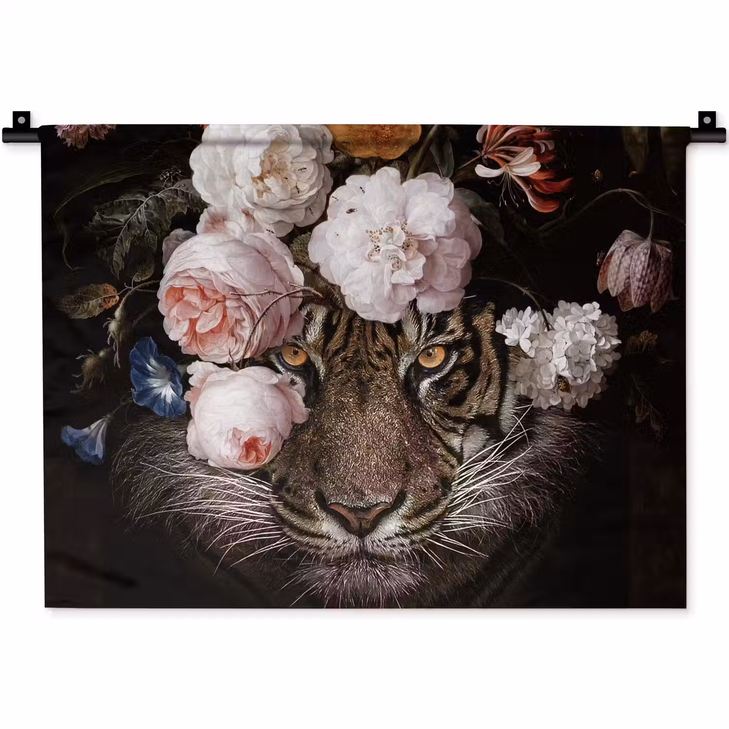Bloemen - Jan Davidsz de Heem - Tijger - Schilderij - Stilleven - Oude meesters Wandkleed katoen klein -zz3d