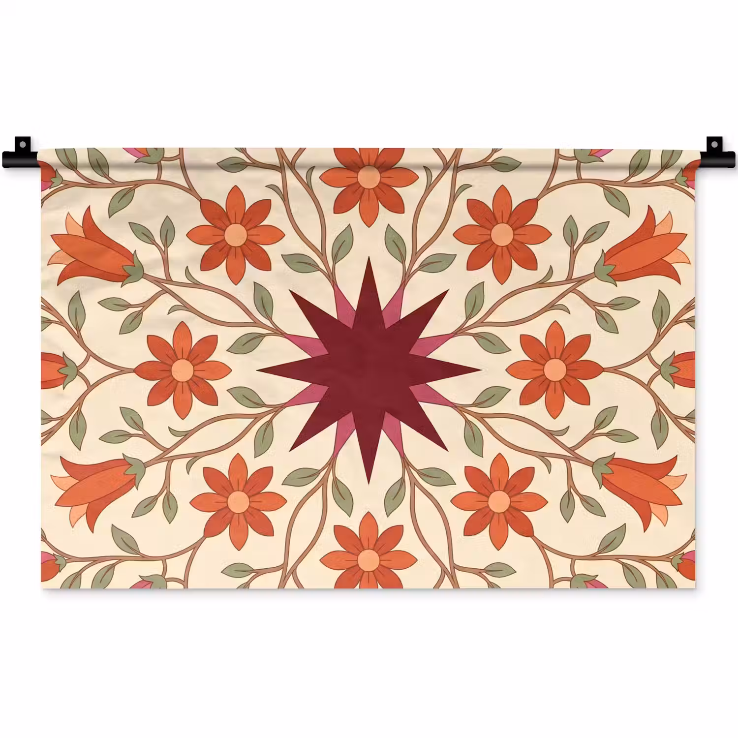 Bloemen - Mandala - Decoratief - Rood Wandkleed katoen klein -zz3d