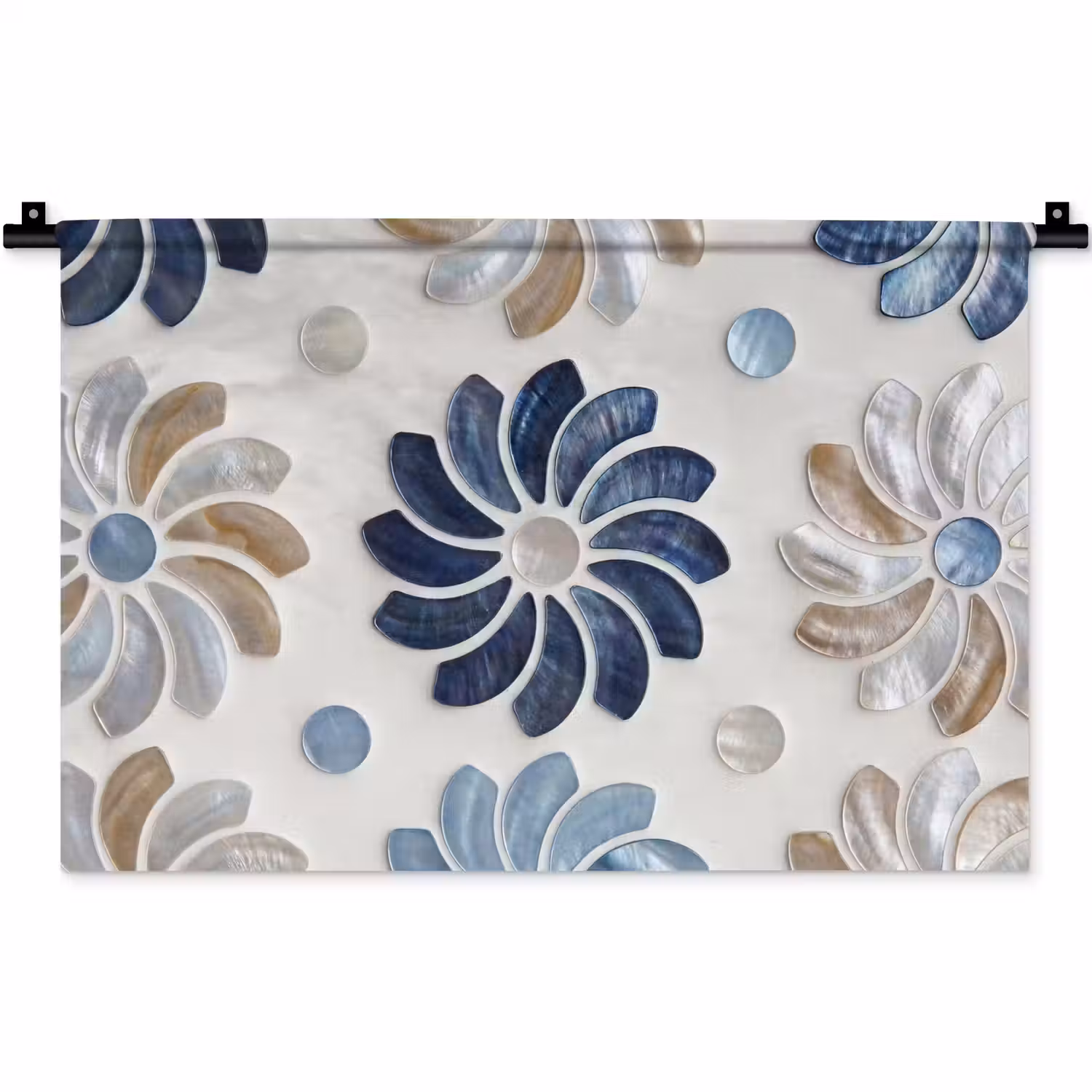 Bloemen - Parelmoer - Abstract - Patroon - Blauw Wandkleed katoen klein -zz3d