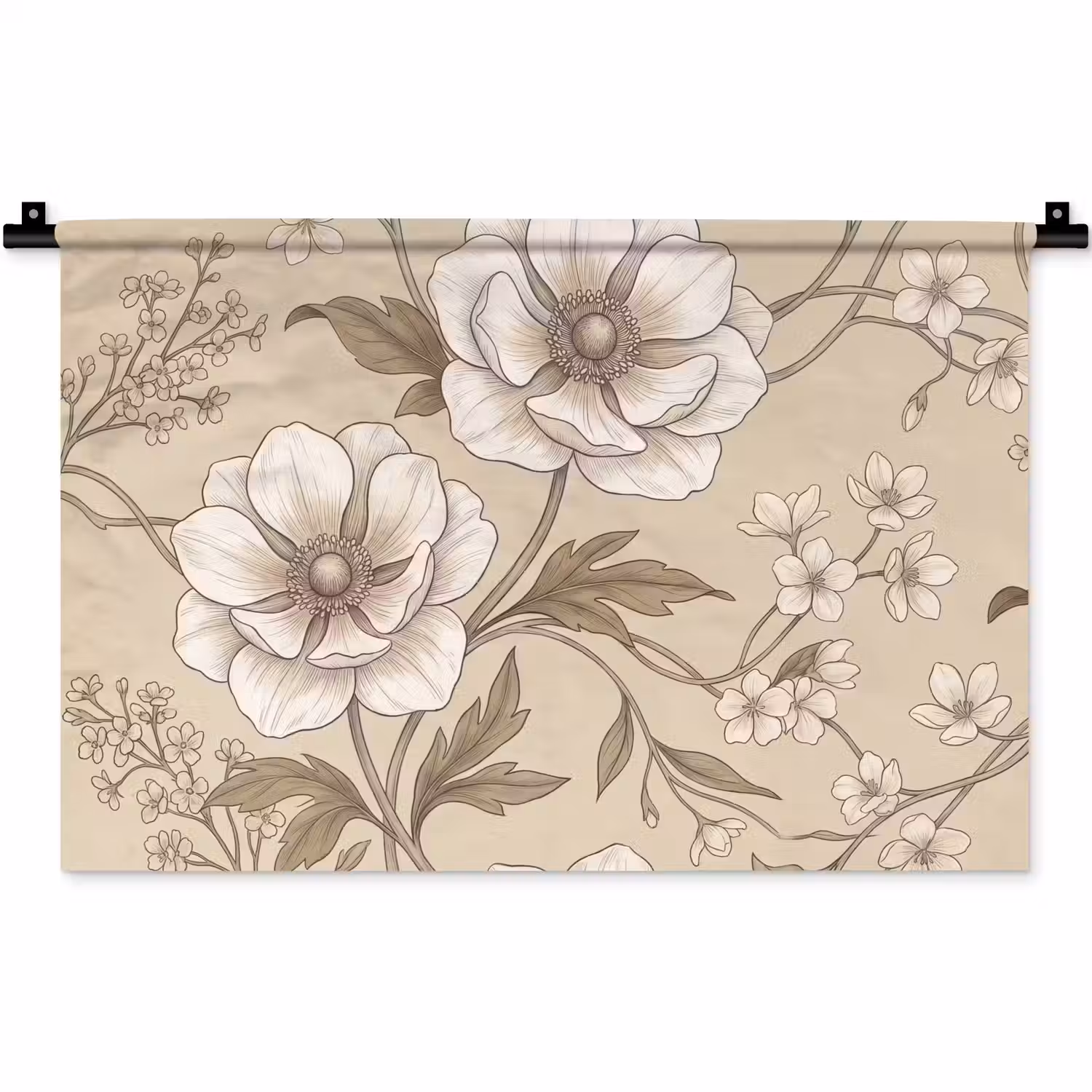 Bloemen - Patroon - Beige Wandkleed katoen klein -zz3d