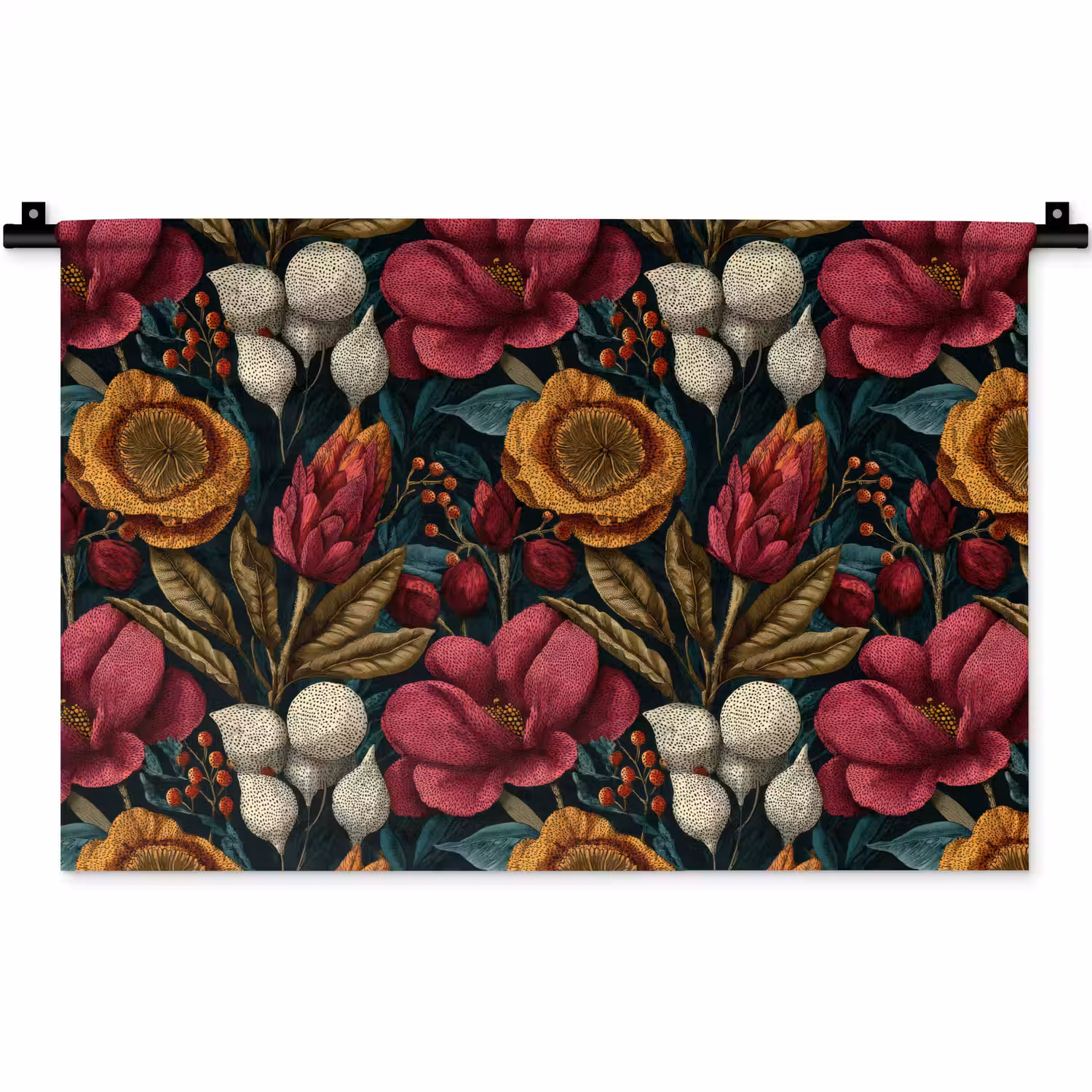 Bloemen - Patroon - Rood - Goud Wandkleed katoen klein 269 -zz3d