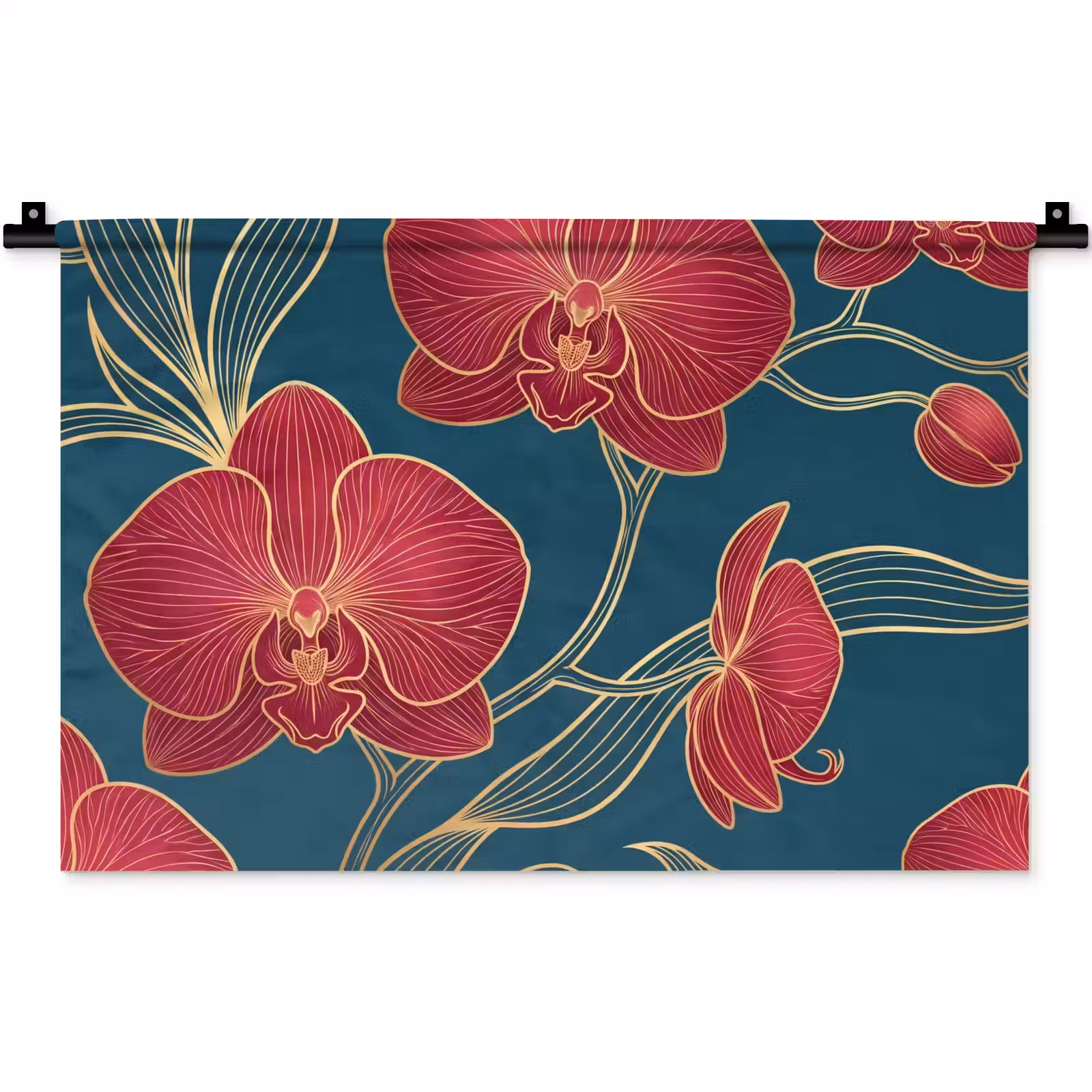 Wandkleed - Bloemen - Rood - Goud - Bloemen - Rood - Goud Wandkleed katoen klein