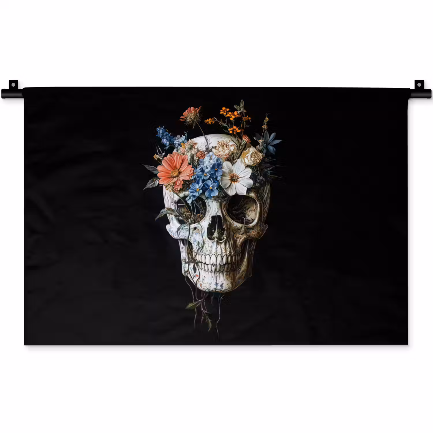 Bloemen - Schedel - Kleurrijk Wandkleed katoen klein -zz3d