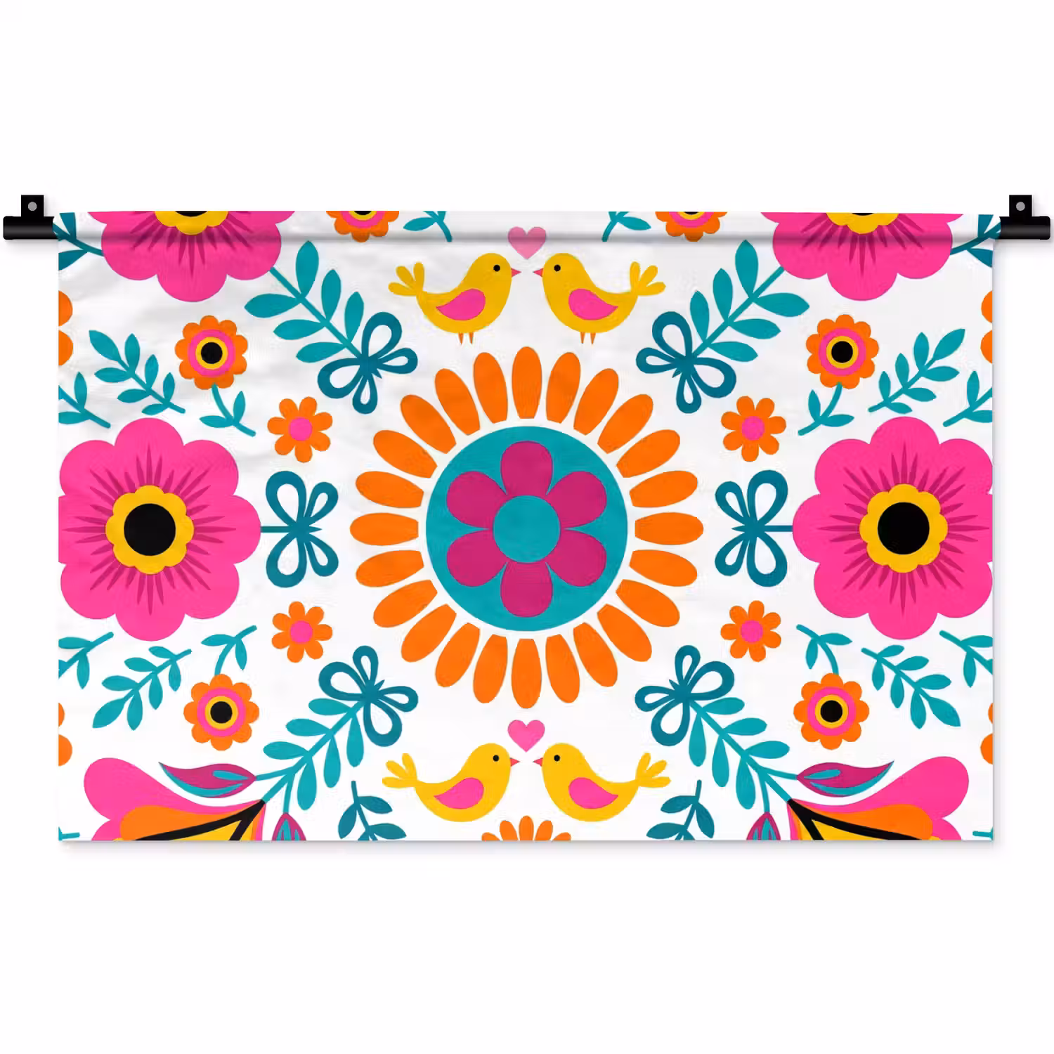 Bloemen - Vogel - Patroon - Kleurrijk - Modern Wandkleed katoen klein -zz3d