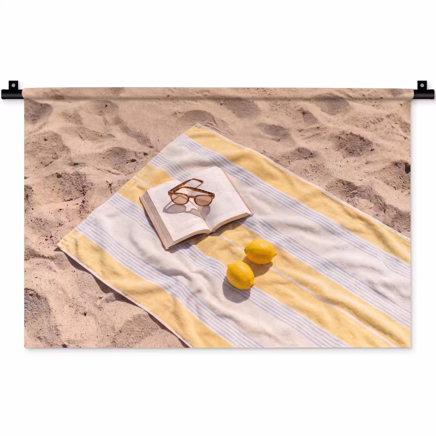 Boek - Zonnebril - Strand - Zomer - Geel Wandkleed katoen klein -zz3d