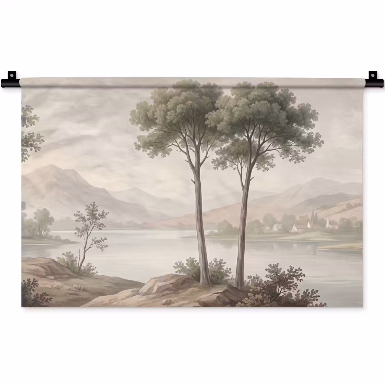 Bomen - Meer - Bergen - Illustratie Wandkleed katoen klein -zz3d