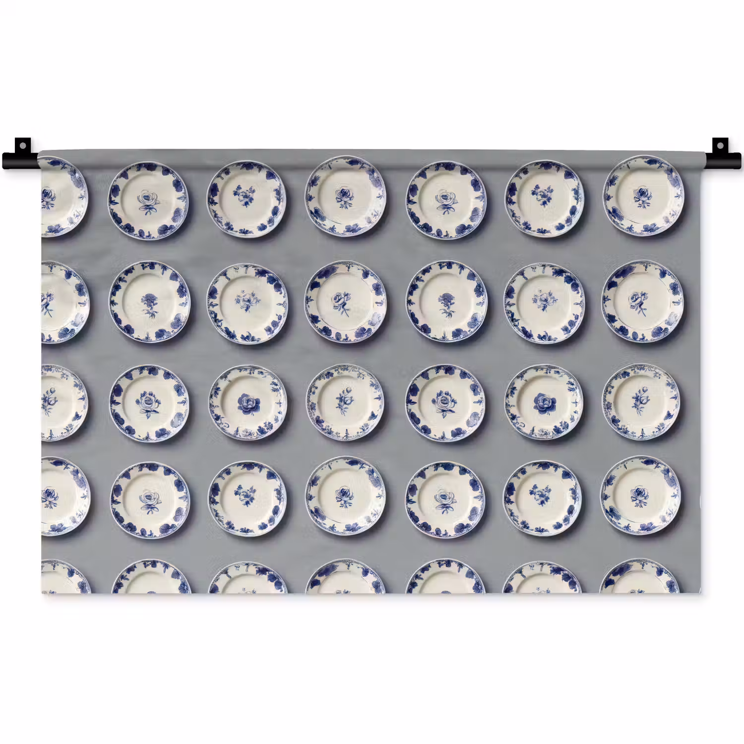Borden - Bloemen - Blauw - Wit Wandkleed katoen klein 269 -zz3d