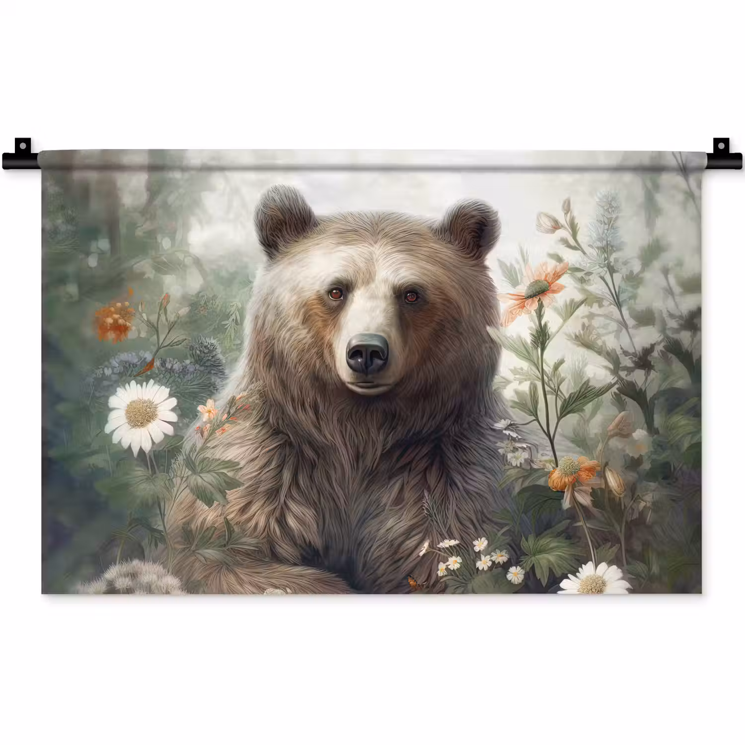 Bruine beer - Wilde dieren - Bloemen - Planten Wandkleed katoen klein -zz3d