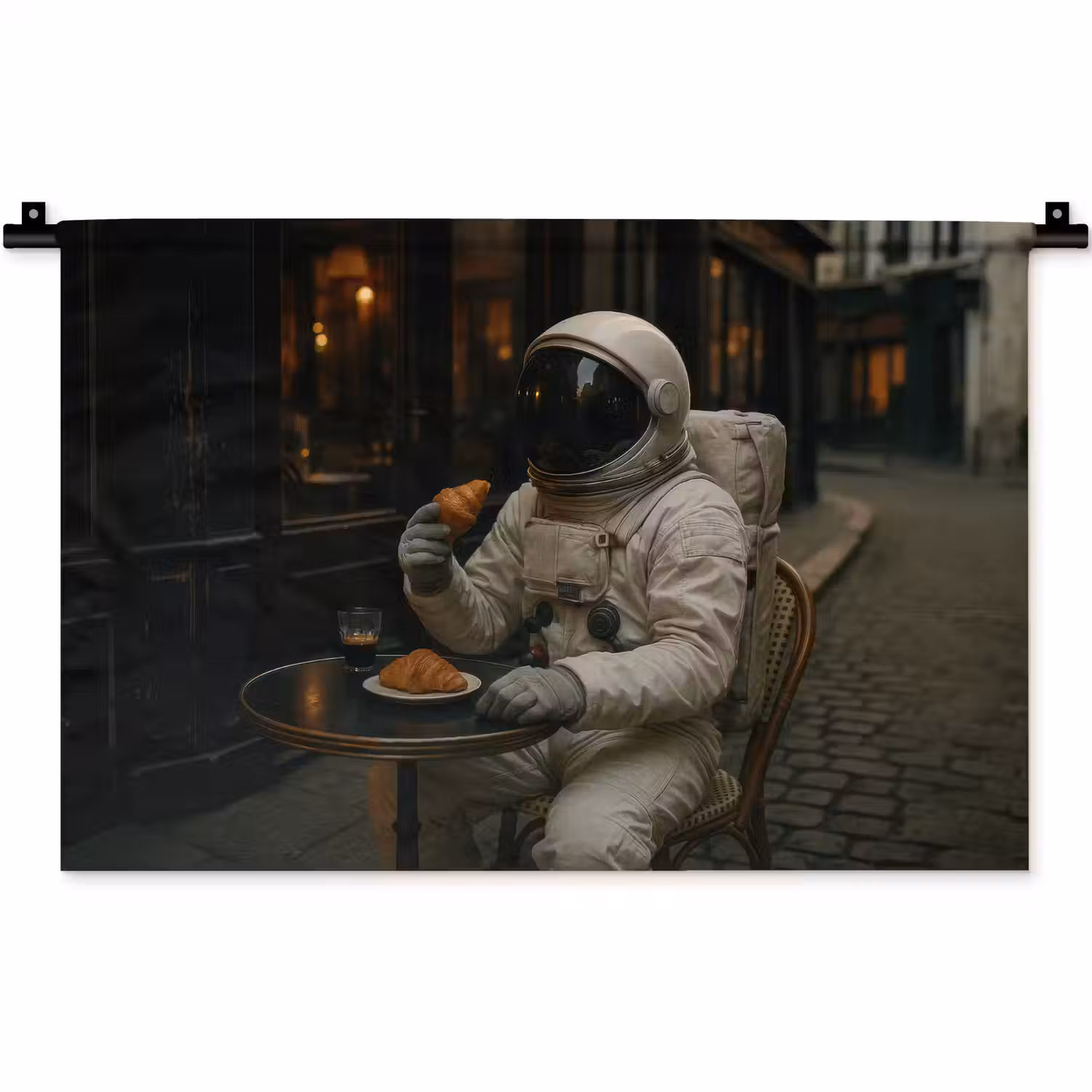 Café - Croissant - Koffie - Astronaut Wandkleed katoen klein -zz3d