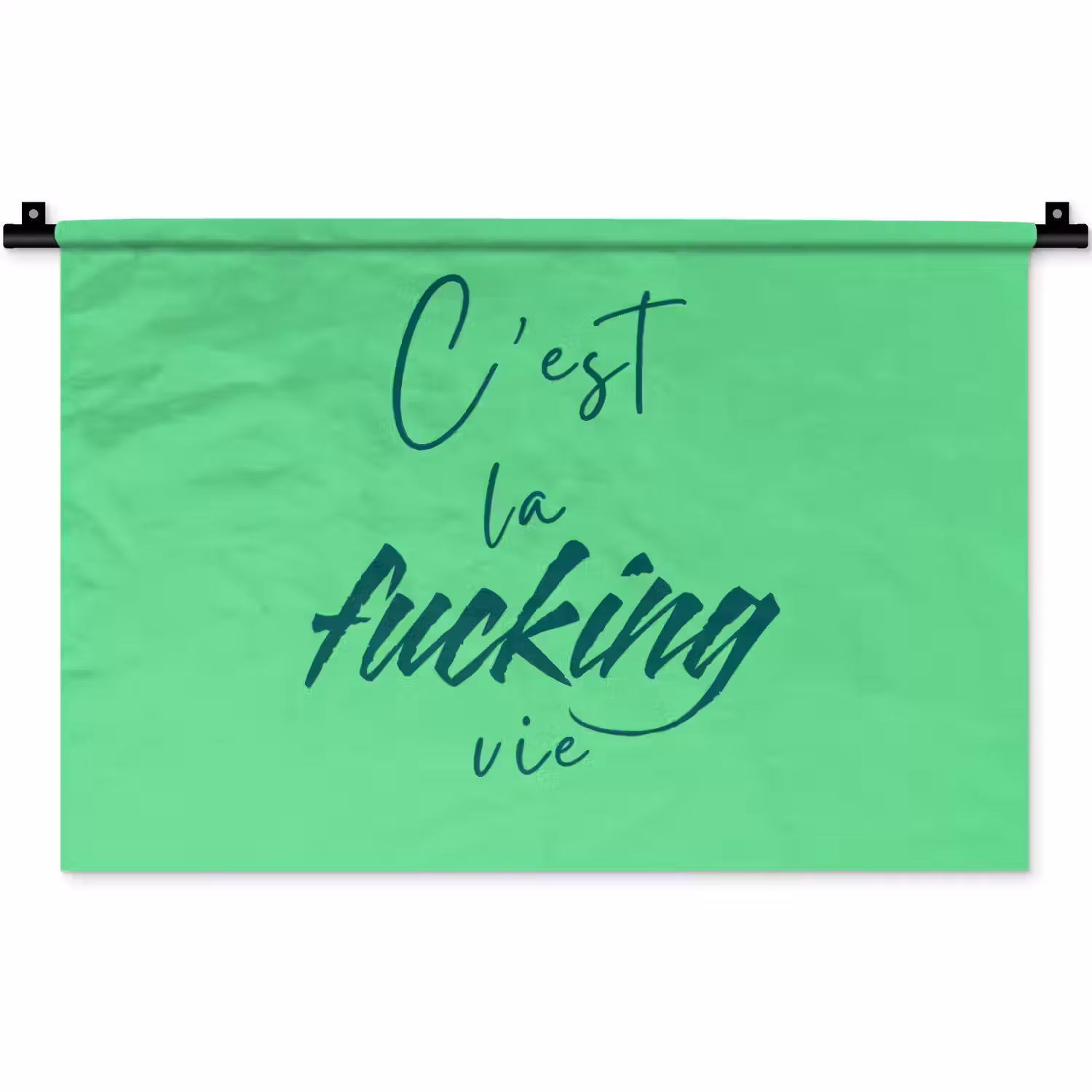 c'est la fucking vie - Groen - Penseelstijl Wandkleed katoen klein -zz3d