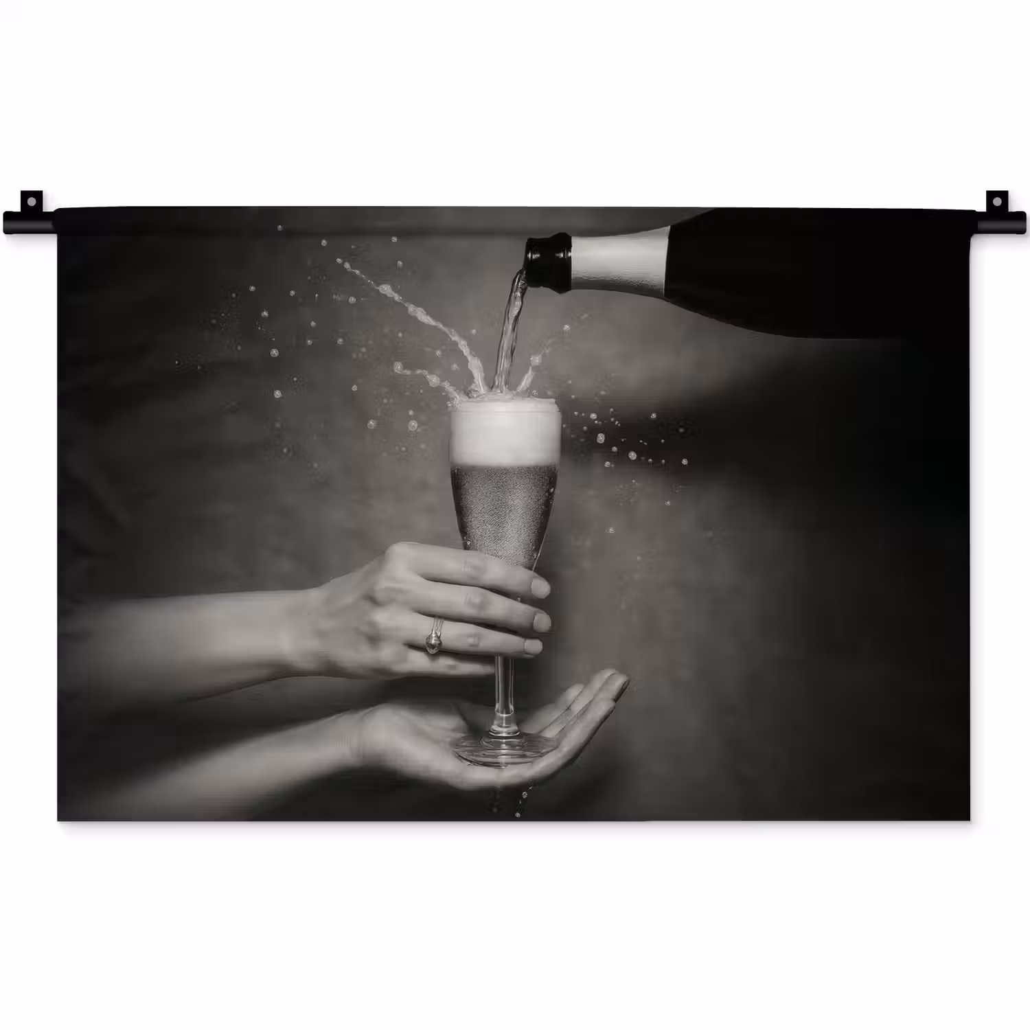 Champagnefles - Glas - Minimalistisch - Spetters Wandkleed katoen klein -zz3d