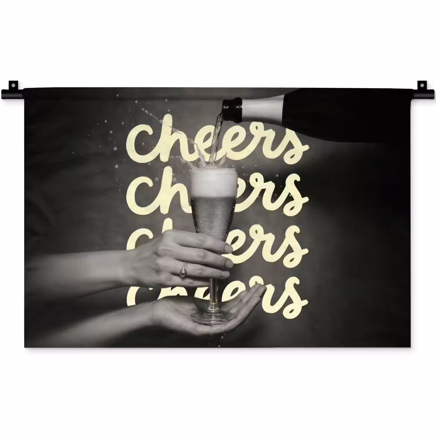 Cheers - Wijn - Zwart - Wit Wandkleed katoen klein -zz3d