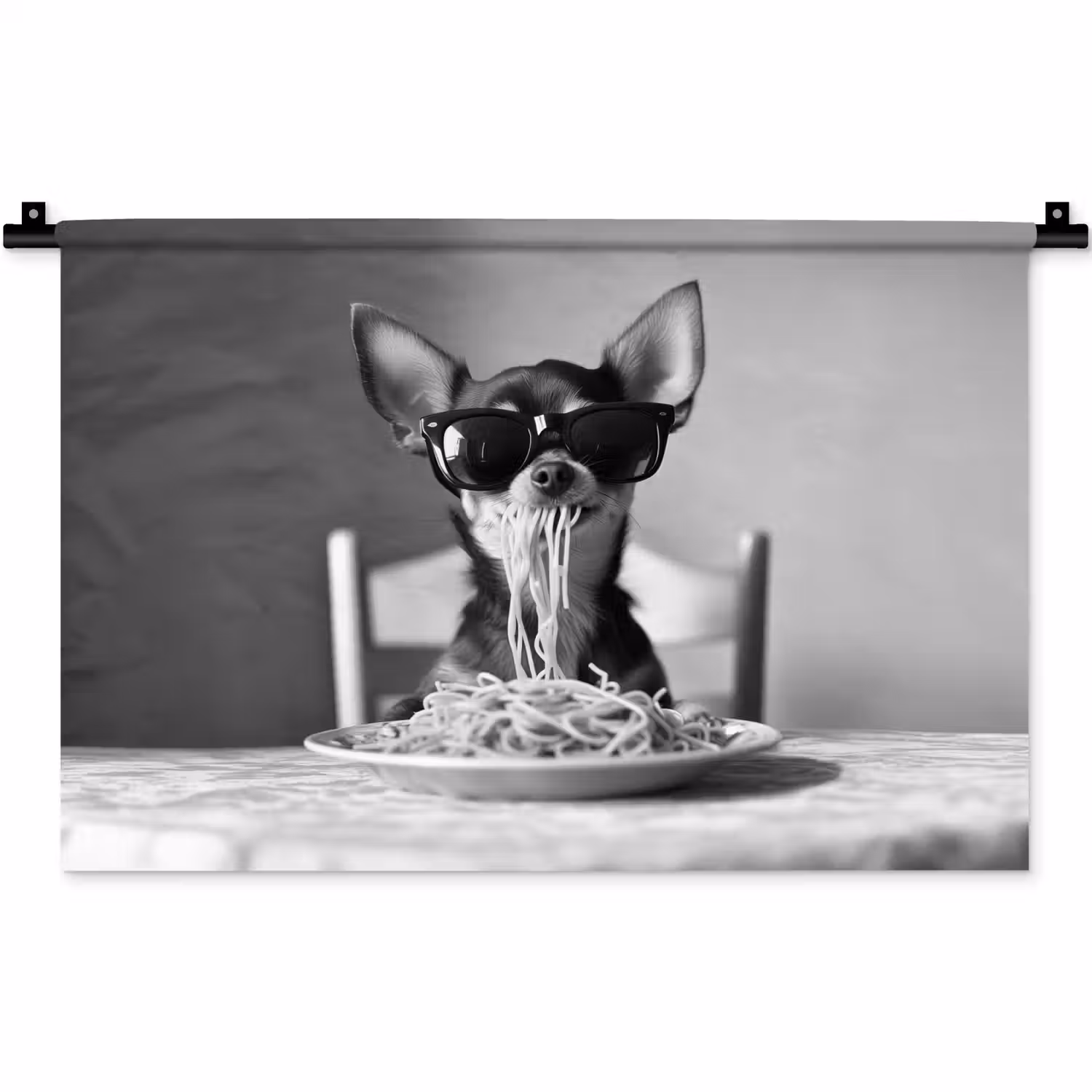 Chihuahua - Hond - Zonnebril - Humoristisch - Zwart - Wit - Spaghetti Wandkleed katoen klein -zz3d