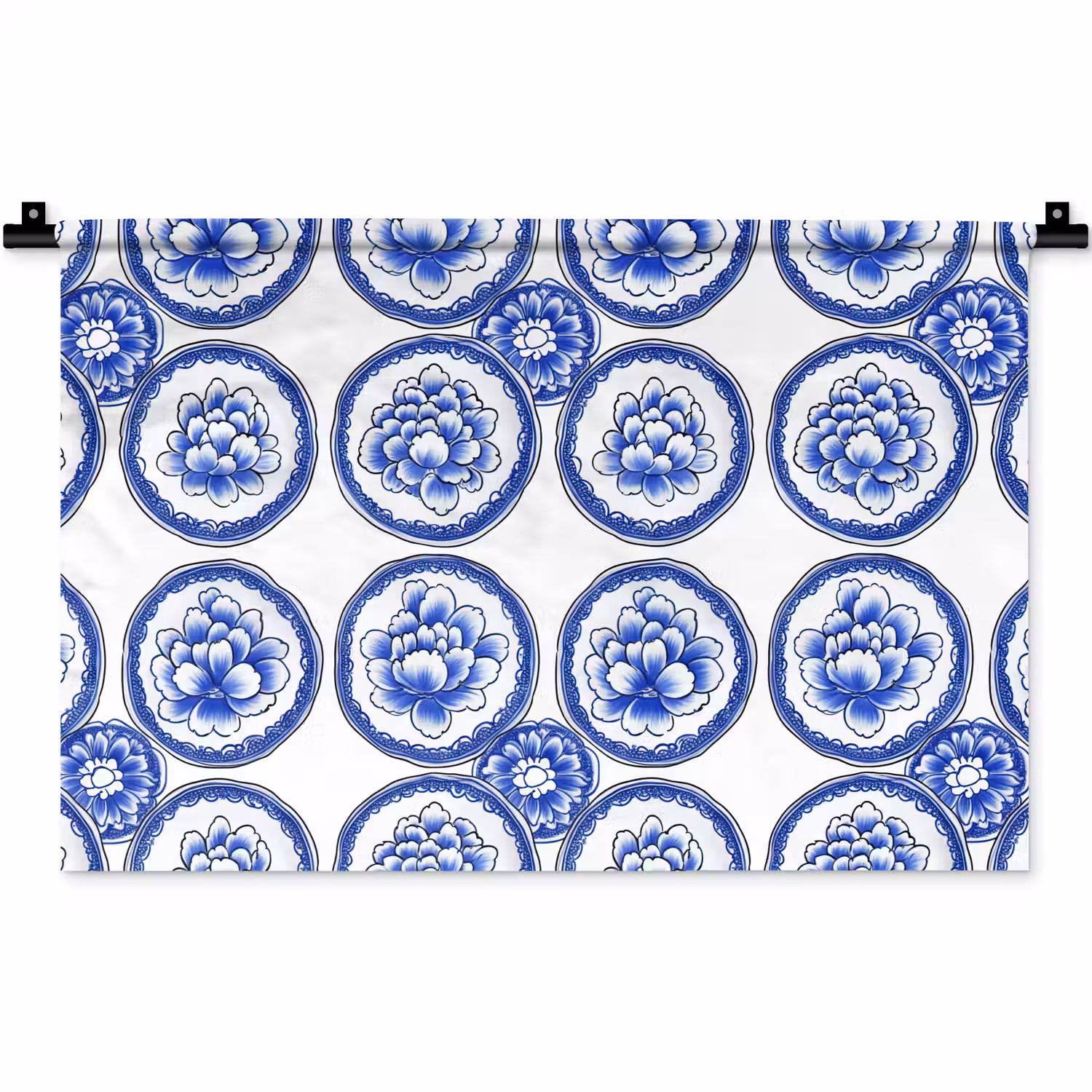 Cirkels - Bloemen - Blauw Wandkleed katoen klein 269 -zz3d